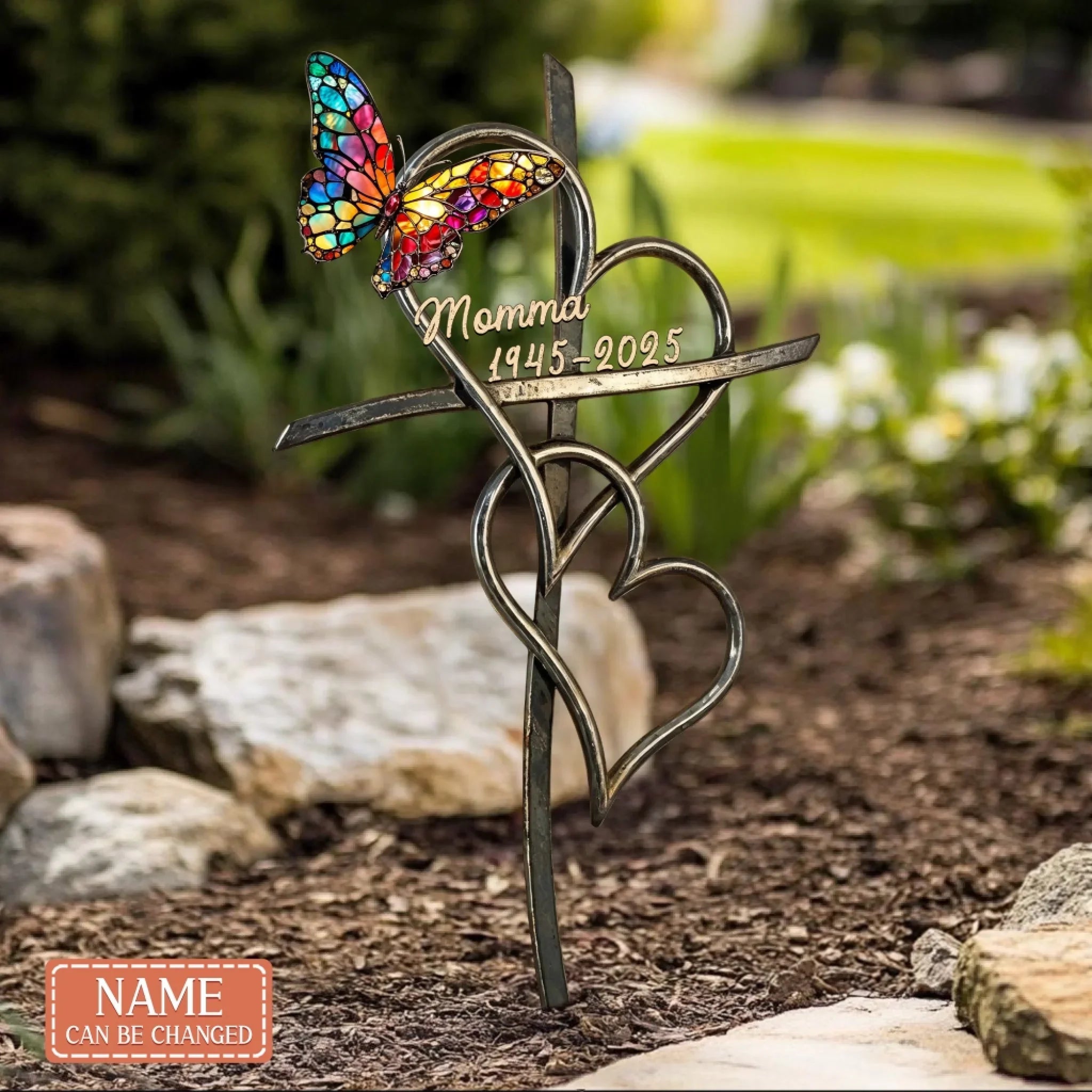 Custom Personalized Two Heart Memorial Stake - Memorial Metal Sign Gift Idea