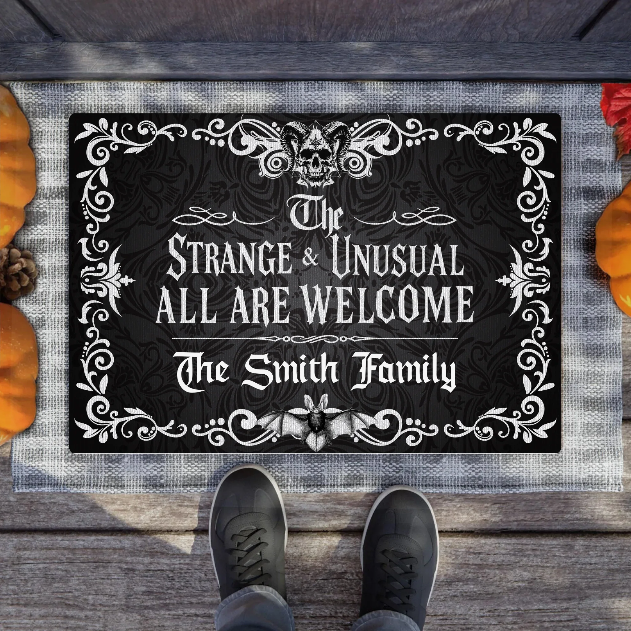 Personalized Gothic Doormat - Halloween Gift Idea For Family - The Strange & Unusual All Are Welcome