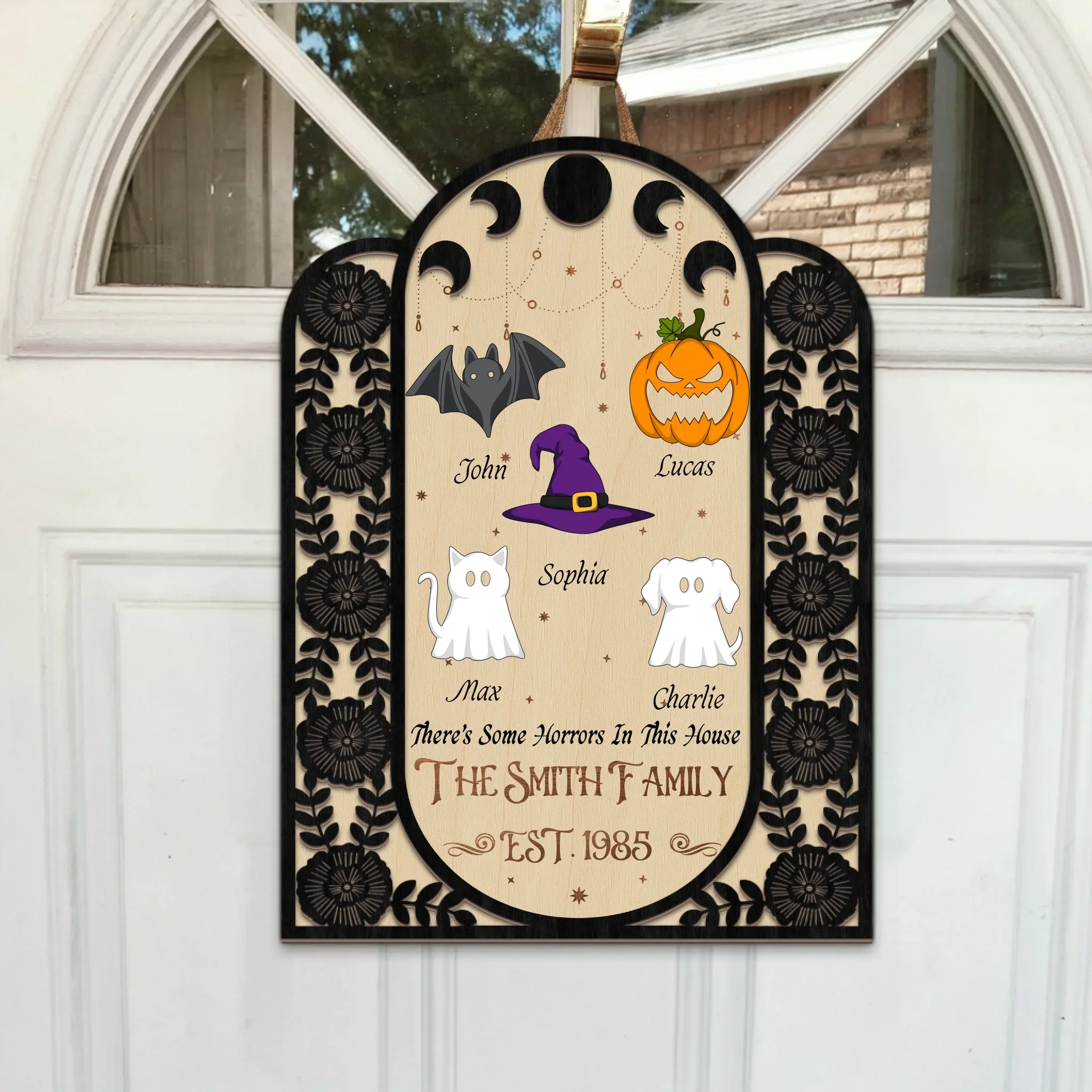 Personalized Halloween 2 Layered Wooden Art - Gift Idea For Couple/Family/Pet Lover - There's Some Horrors In This House