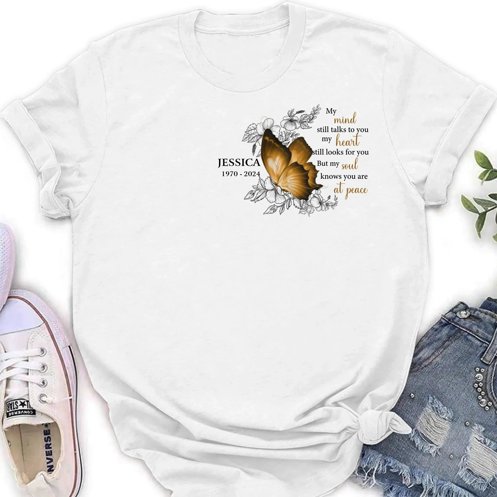 Personalized Memorial Butterfly Shirt/Hoodie - Up to 4 Butterflies - Memorial Gift Idea for Mother's Day/Father's Day - My Mind Still Talks To You