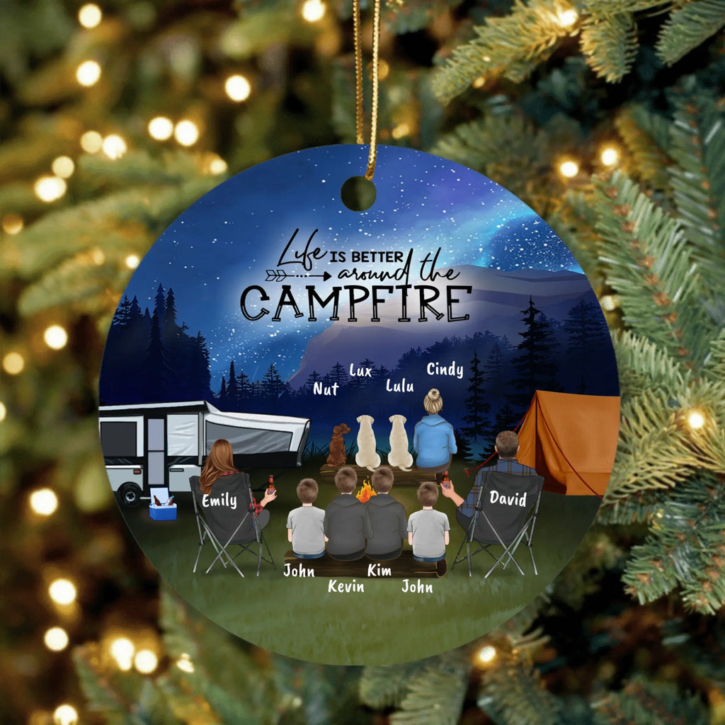 Personalized Night Camping Ornaments - Best Gift For Camping Family/Couple/Single Parent/Solo - Up to 3 Kids and 4 Pets - Life Is Better Around The Campfire - NIMLQ4
