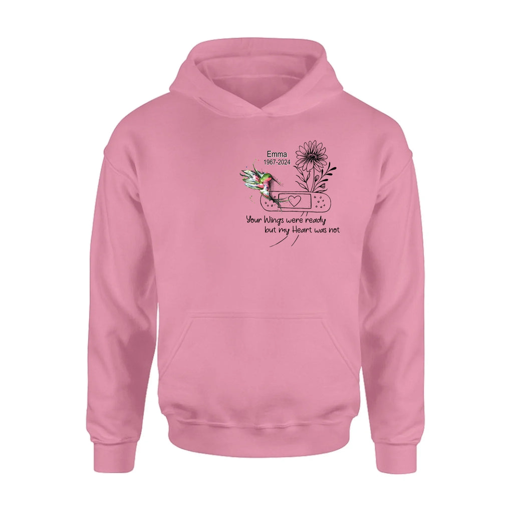 Personalized Memorial Hummingbird Unisex T-shirt/Long Sleeve/Sweatshirt/Hoodie - Memorial Gift Idea - Your Wings Were Ready But My Heart Was Not