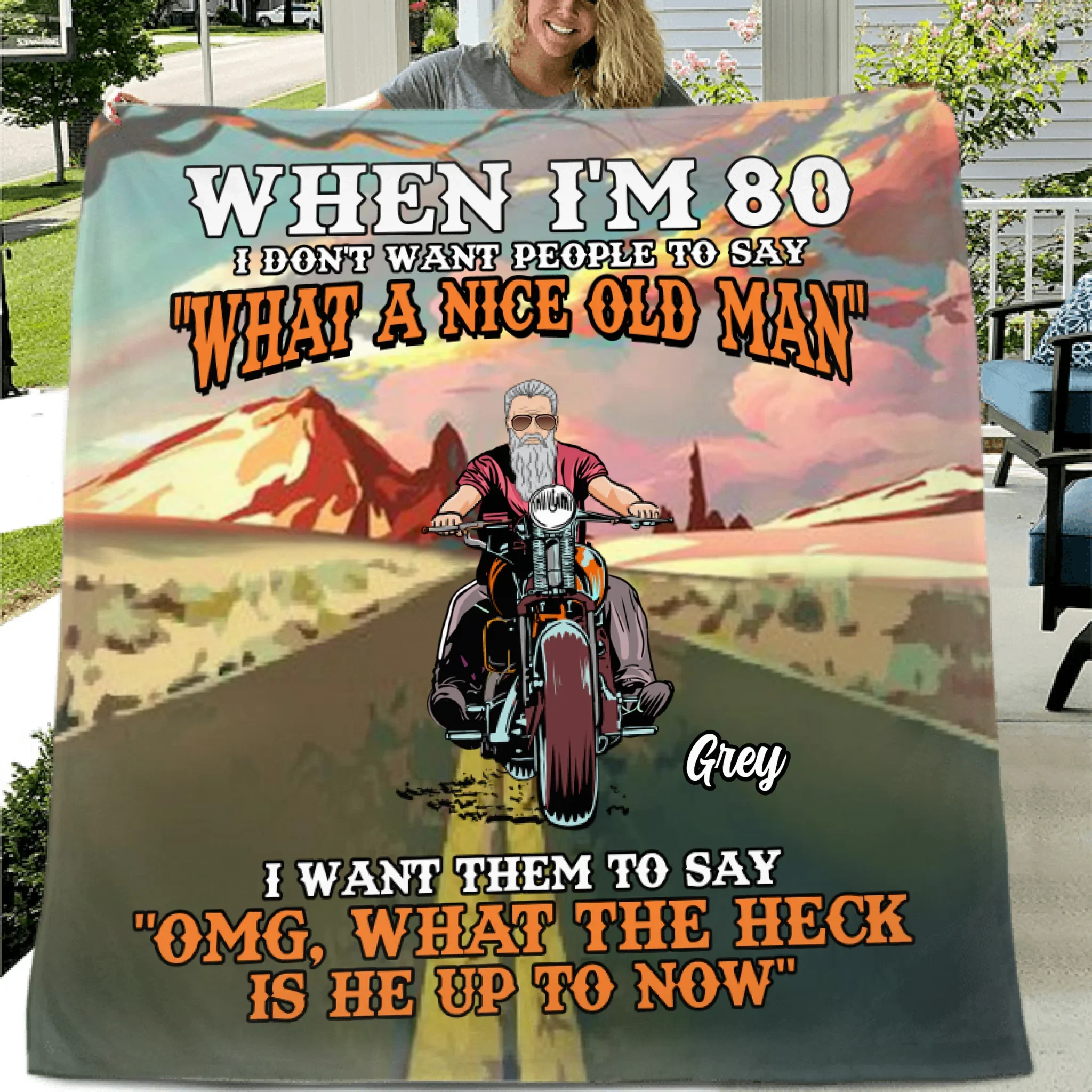 Custom Personalized Biker Quilt/Fleece Blanket & Pillow Cover - Gift Idea For Biker - When I'm 80