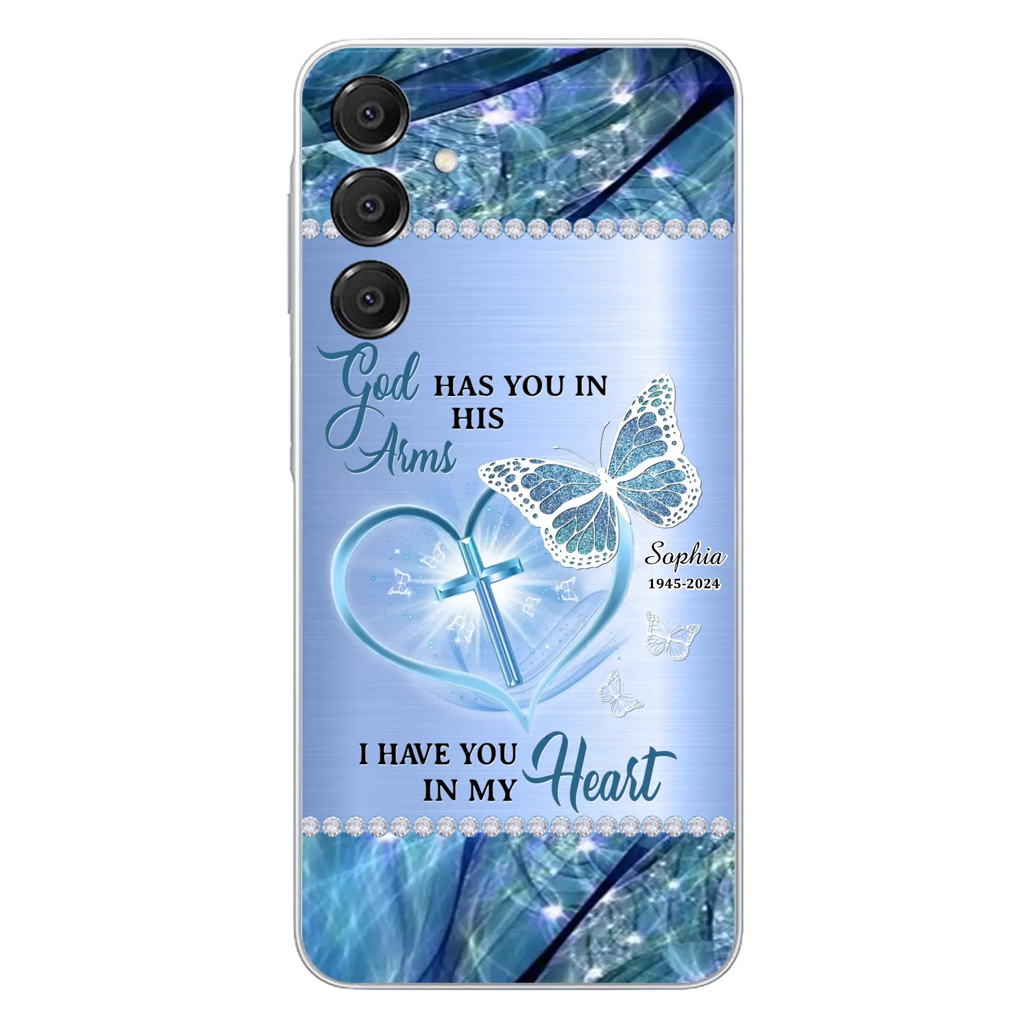Custom Personalized Memorial Phone Case - Memorial Gift Idea For Family Member - God Has You In His Arms I Have You in My Heart - Case For iPhone/ Samsung