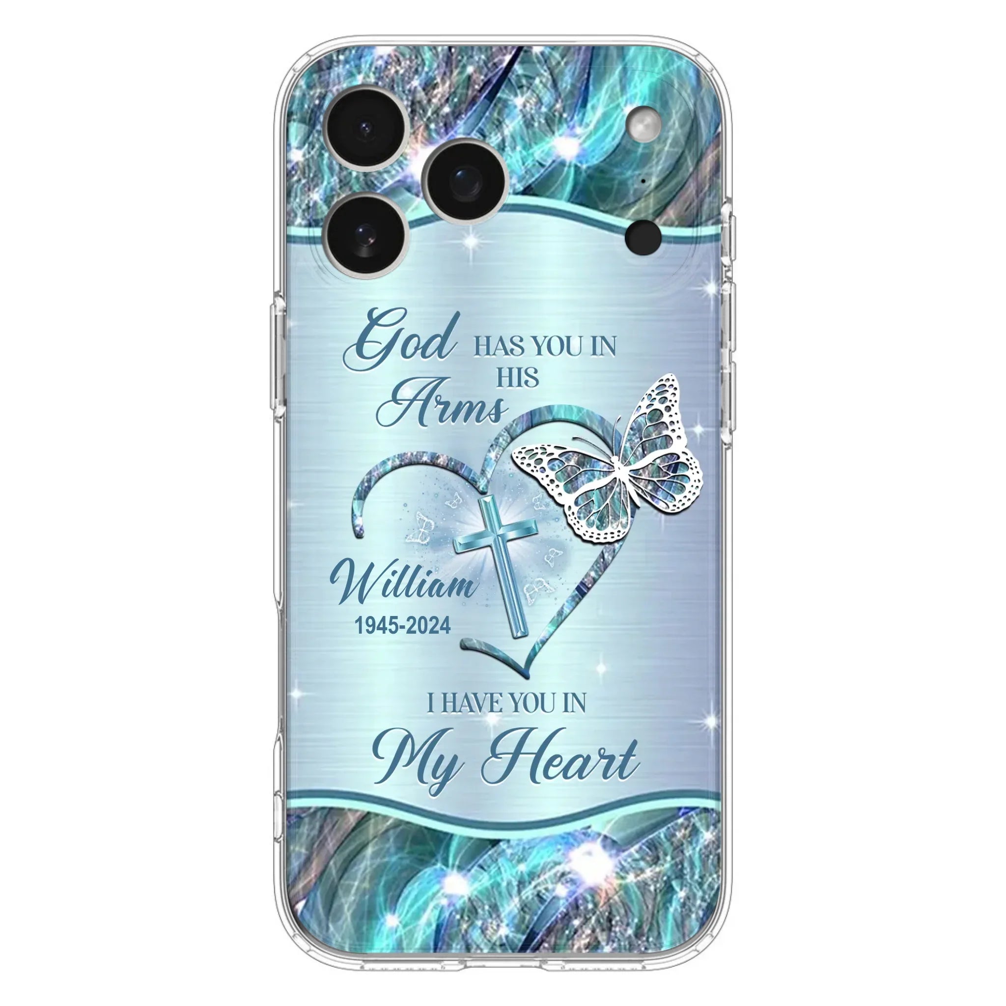 Custom Personalized Memorial Phone Case - Memorial Gift For Family Member - God Has You In His Arms I Have You In My Heart - Case For iPhone/ Samsung