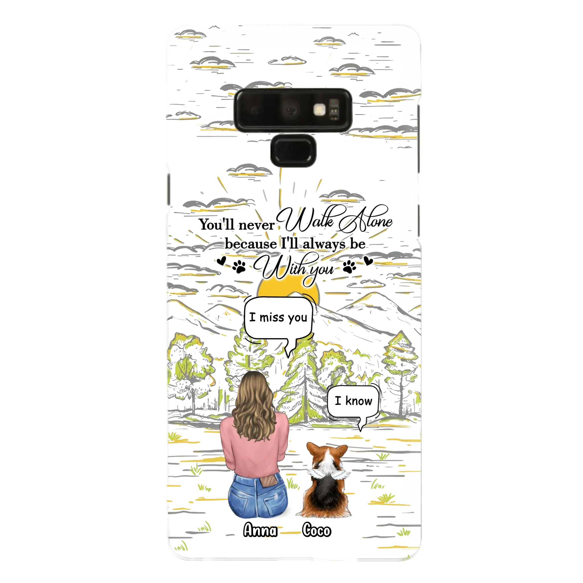 Custom Personalized Memorial iPhone/ Samsung Cases - Gift Idea For Pet Owner with up to 4 Pets - You'll Never Walk Alone Because I'll Always Be With You