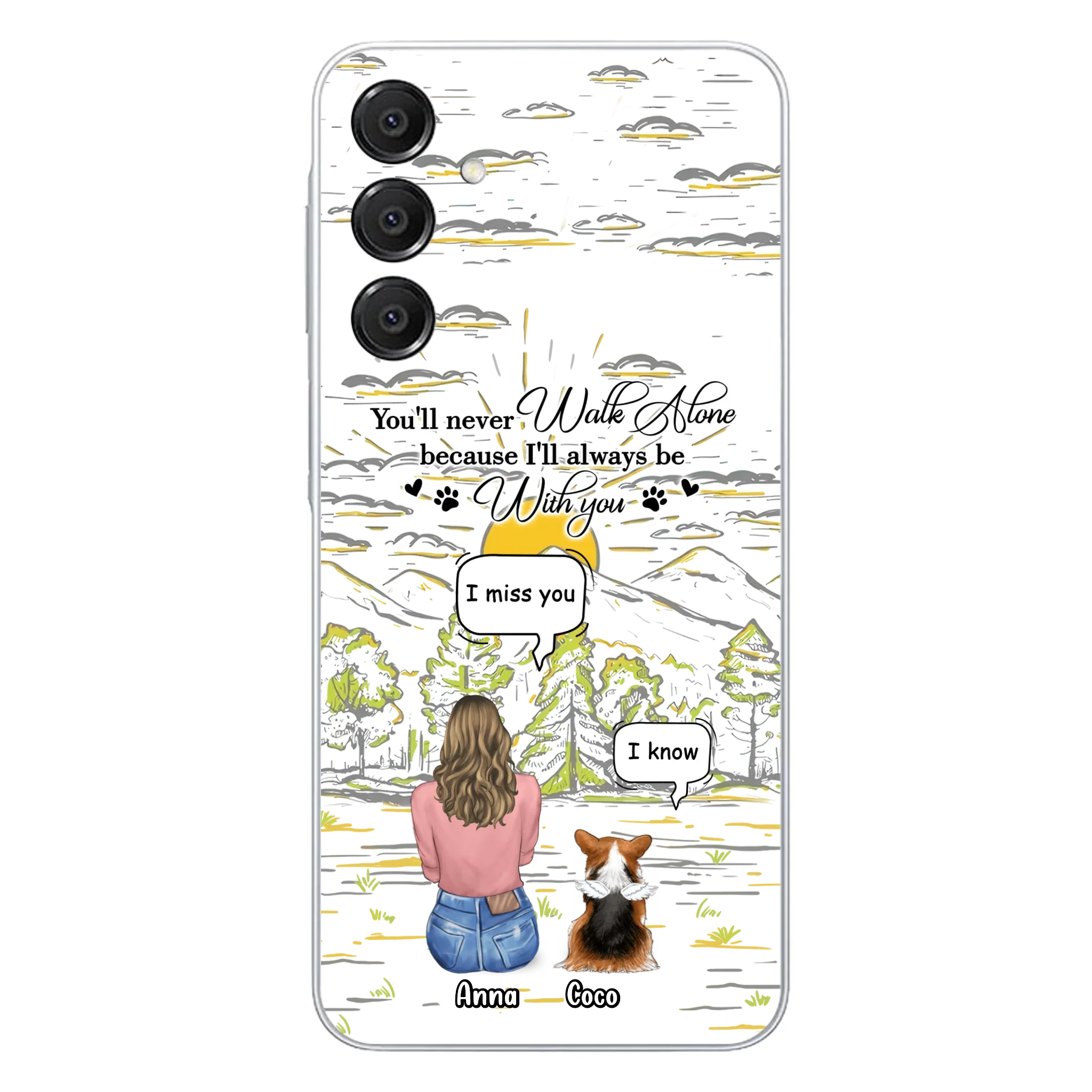 Custom Personalized Memorial iPhone/ Samsung Cases - Gift Idea For Pet Owner with up to 4 Pets - You'll Never Walk Alone Because I'll Always Be With You