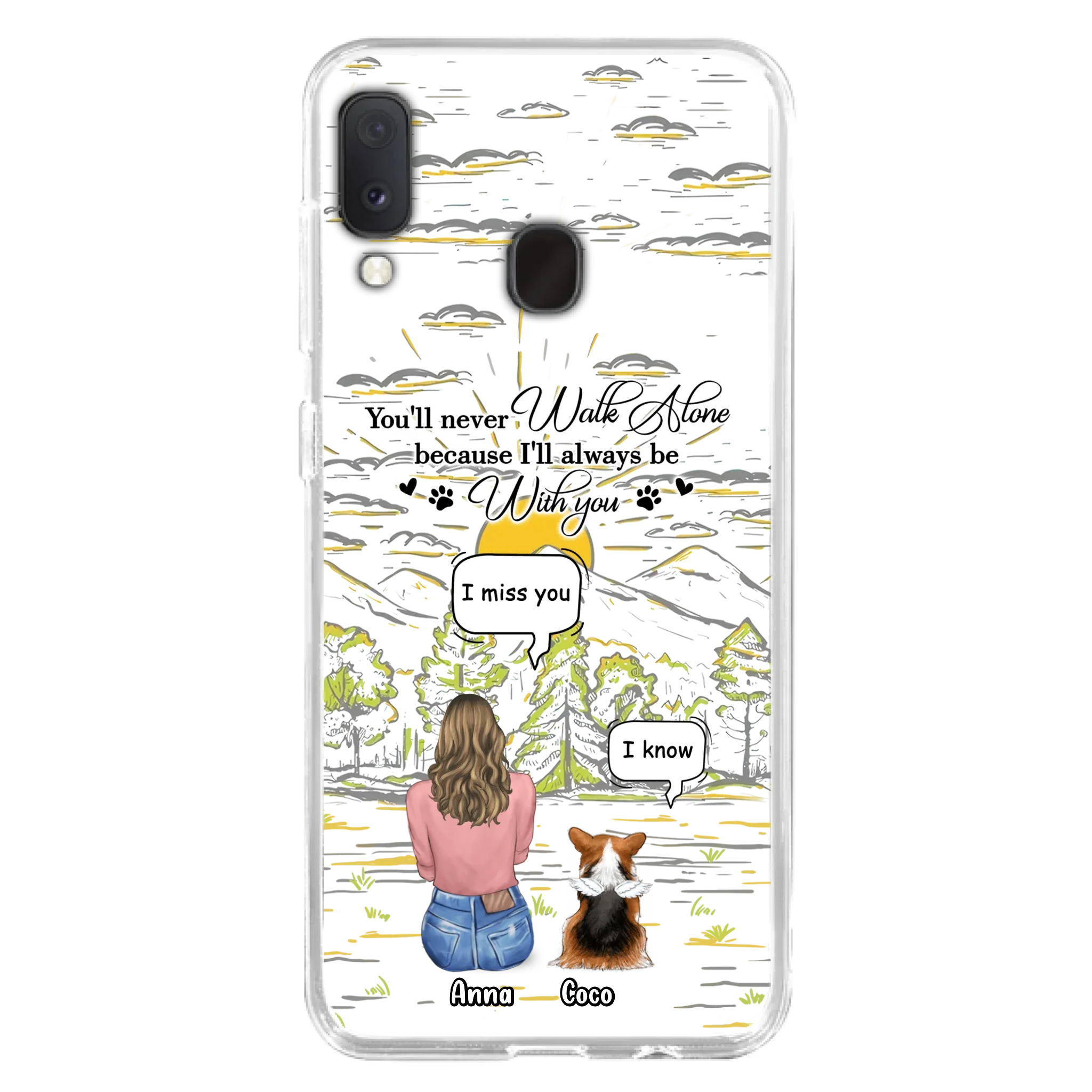 Custom Personalized Memorial iPhone/ Samsung Cases - Gift Idea For Pet Owner with up to 4 Pets - You'll Never Walk Alone Because I'll Always Be With You