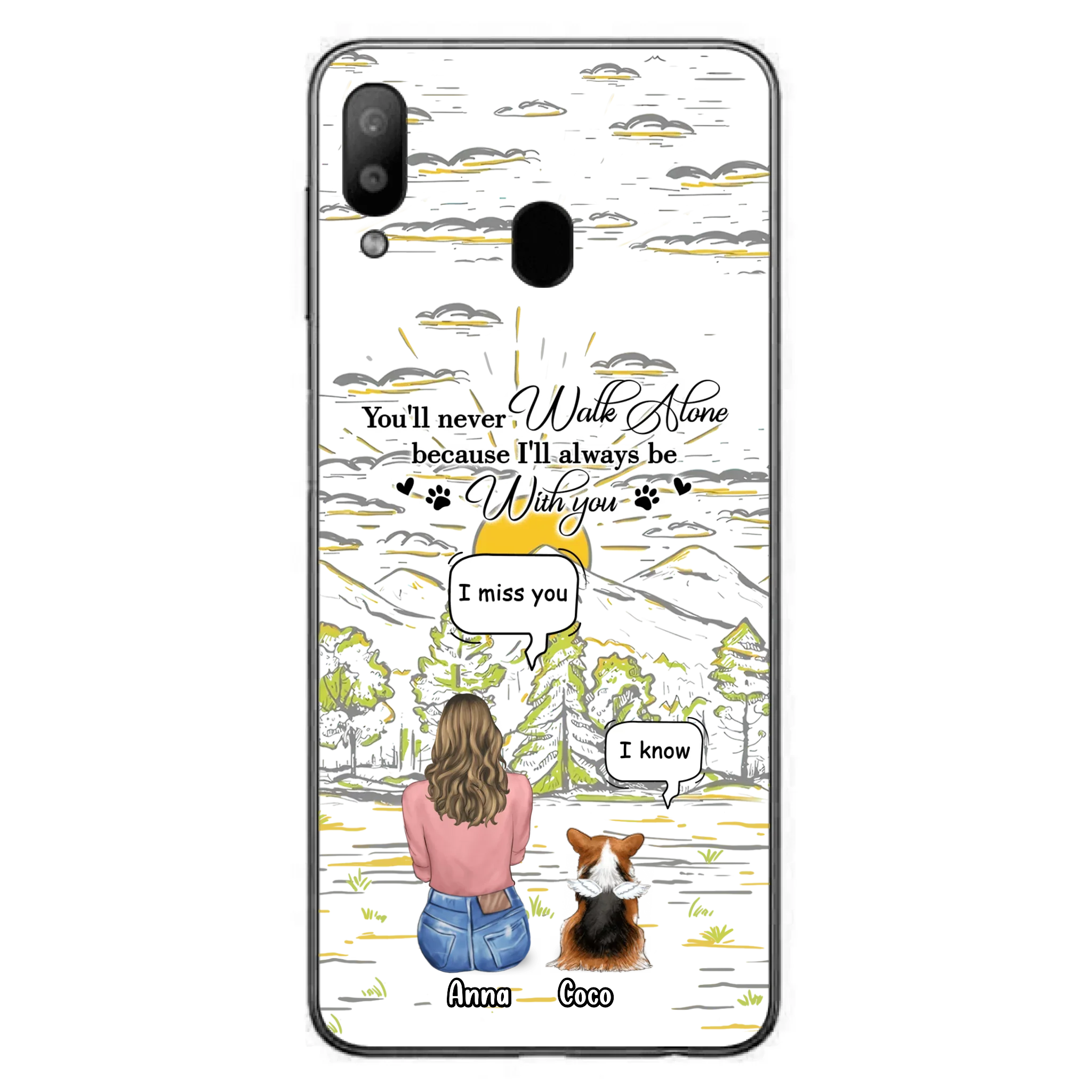 Custom Personalized Memorial iPhone/ Samsung Cases - Gift Idea For Pet Owner with up to 4 Pets - You'll Never Walk Alone Because I'll Always Be With You