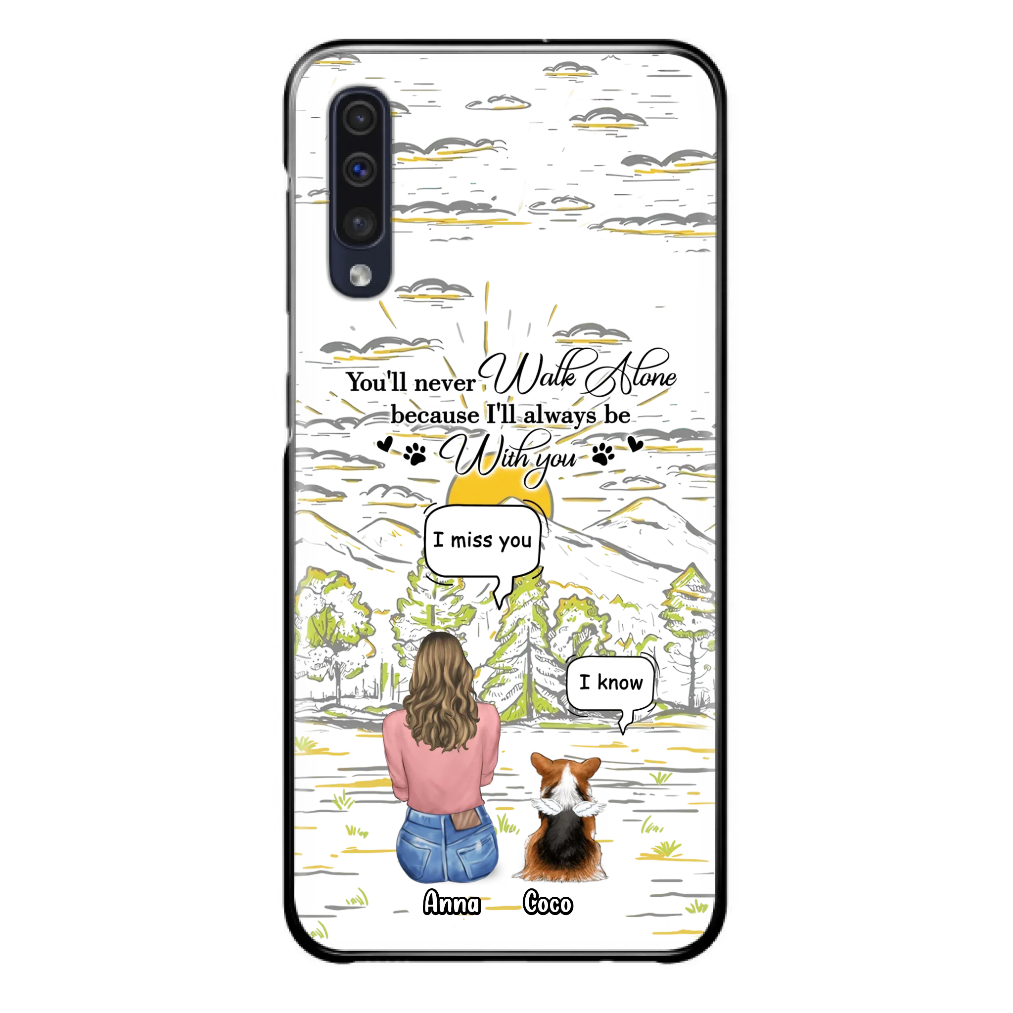 Custom Personalized Memorial iPhone/ Samsung Cases - Gift Idea For Pet Owner with up to 4 Pets - You'll Never Walk Alone Because I'll Always Be With You