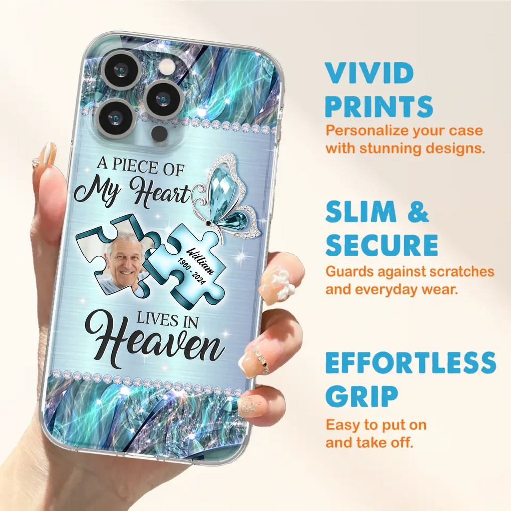 Custom Personalized Memorial Photo Phone Case - Memorial Gift Idea for Father's Day -  A Piece Of My Heart Lives In Heaven - Case for iPhone/Samsung