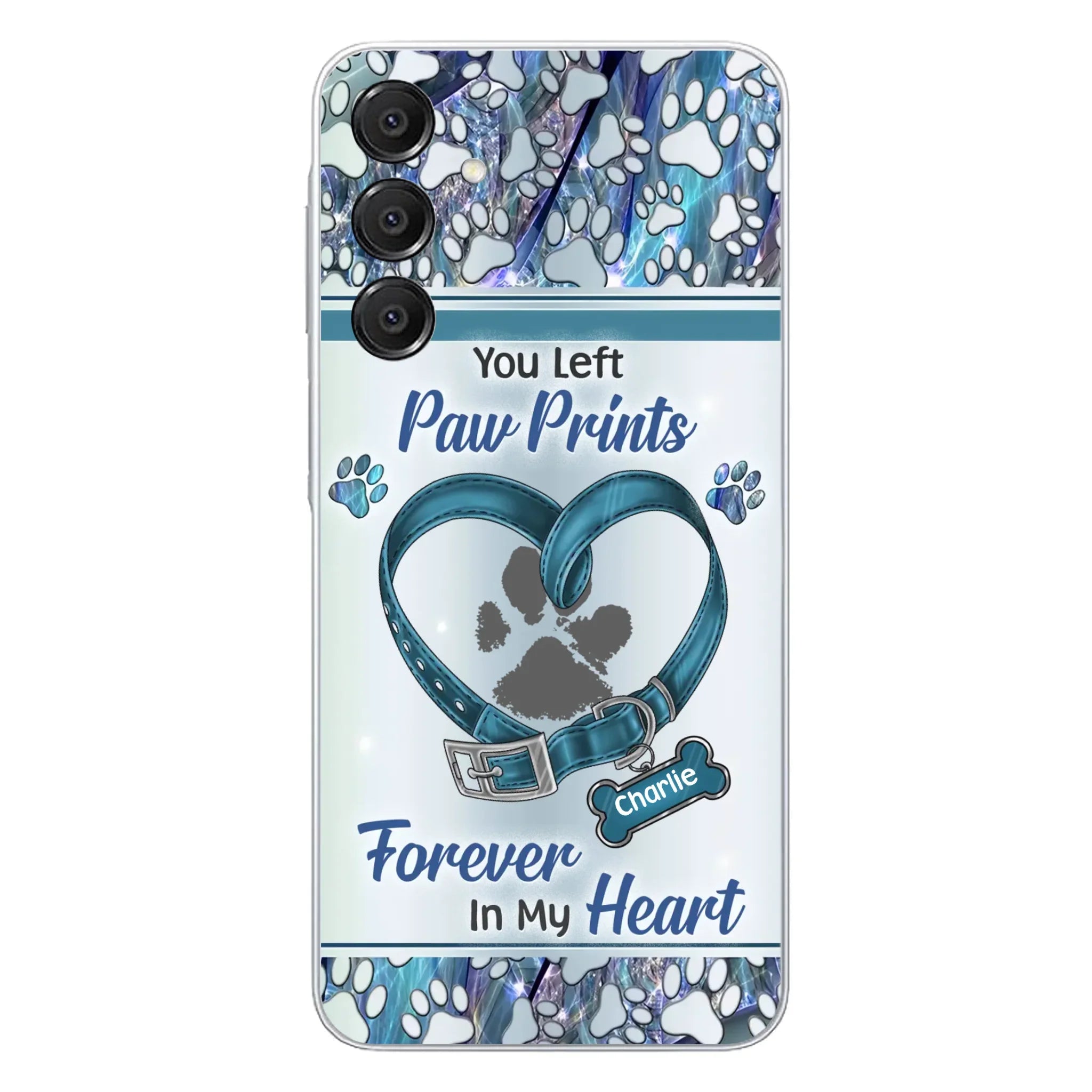 Custom Personalized Memorial Dog Collar Phone Case - Memorial Gift Idea For Dog Lover - You Left Paw Prints Forever In My Heart - Case for iPhone/ Samsung