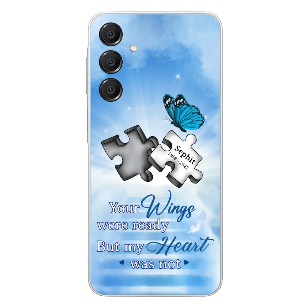 Custom Personalized Memorial Puzzle Butterfly Phone Case - Memorial Gift Idea - Your Wings Were Ready But My Heart Was Not - Case for iPhone/Samsung