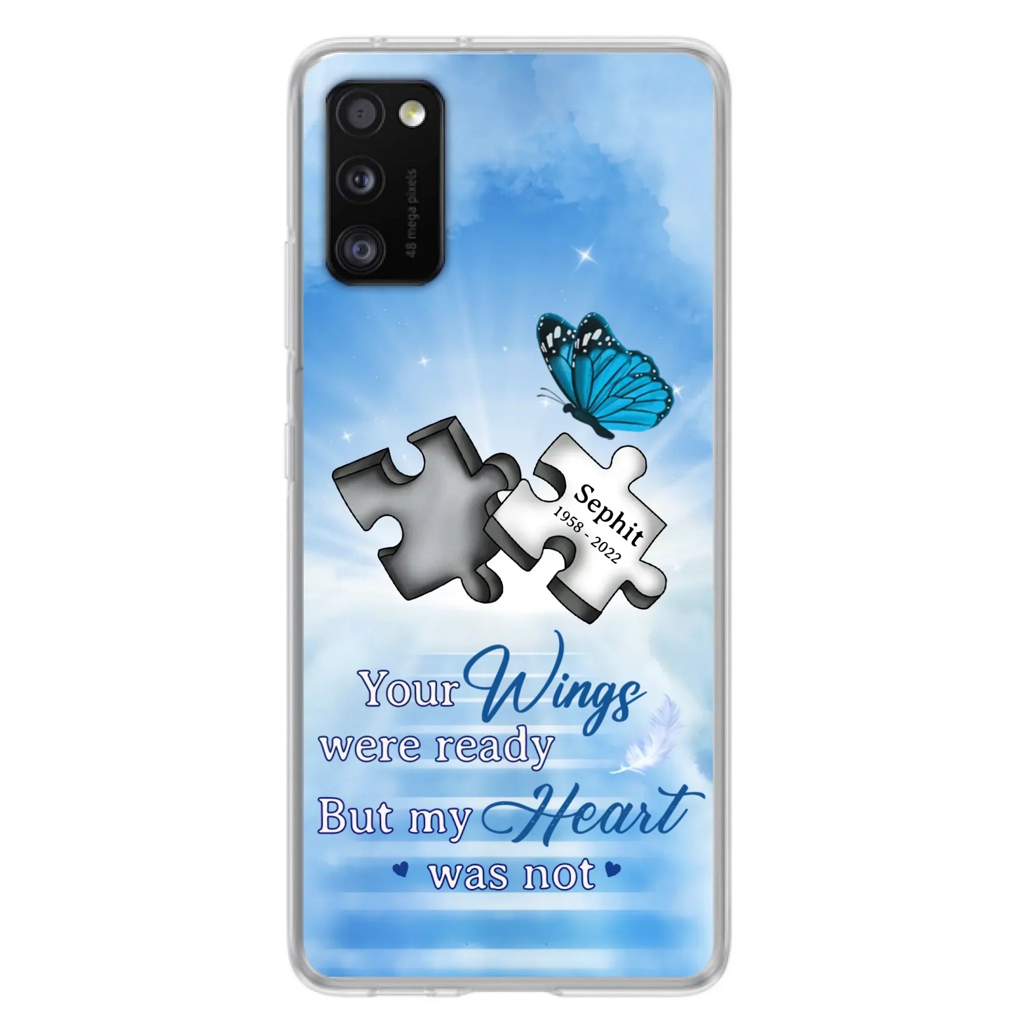 Custom Personalized Memorial Puzzle Butterfly Phone Case - Memorial Gift Idea - Your Wings Were Ready But My Heart Was Not - Case for iPhone/Samsung