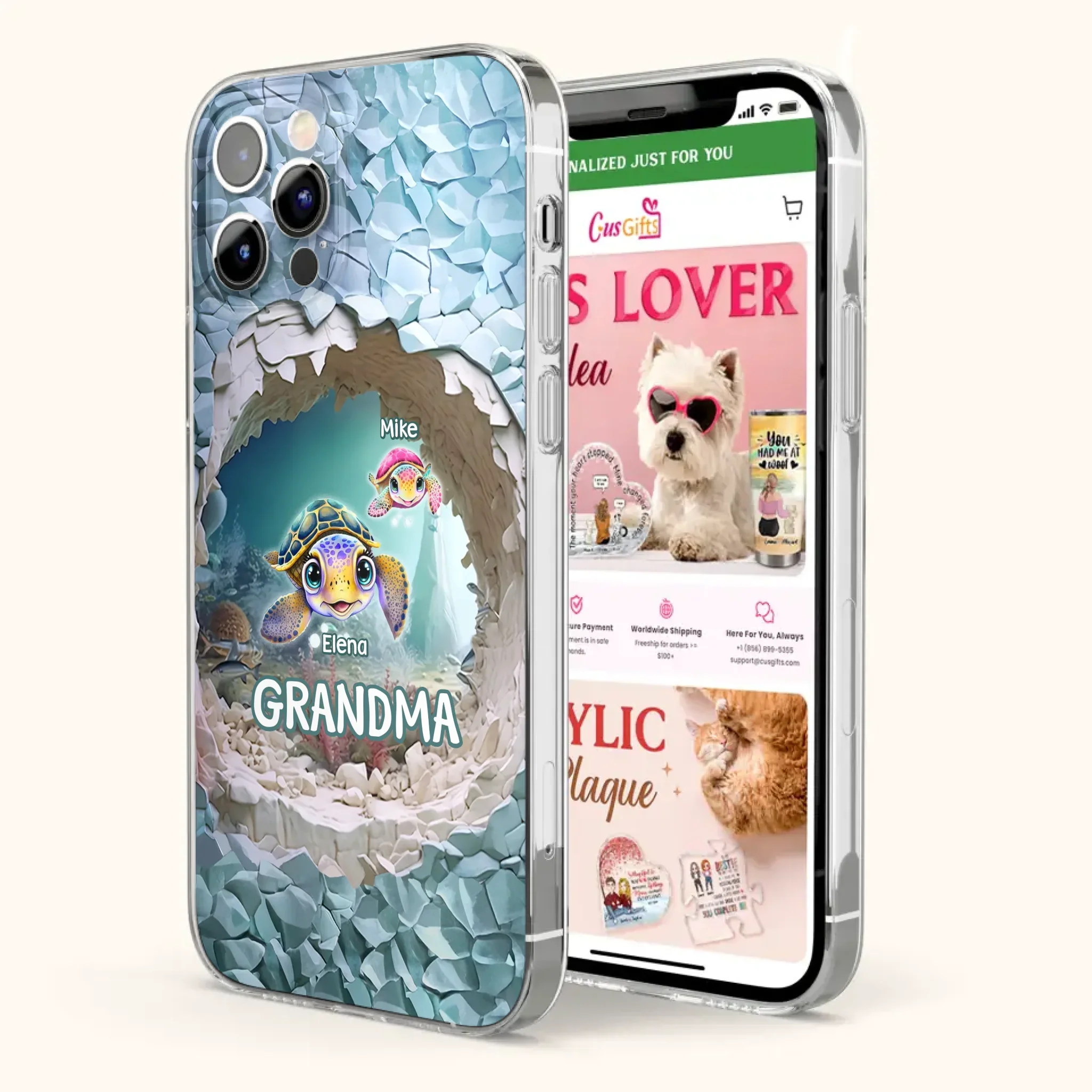 Custom Personalized Turtle Phone Case - Upto 10 Kids - Mother's Day Gift Idea For Grandma - Case for iPhone/Samsung
