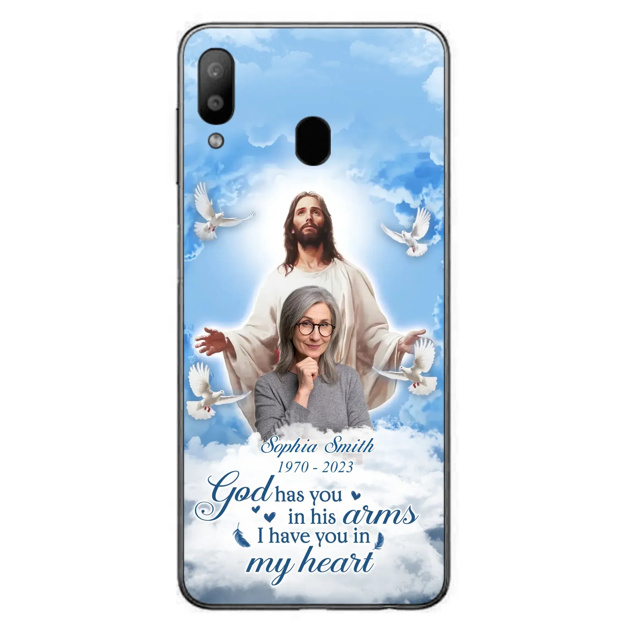 Custom Personalized Memorial Photo Phone Case - Memorial Gift Idea for Mother's Day/Father's Day - God Has You In His Arms I Have You In My Heart - Case for iPhone/Samsung
