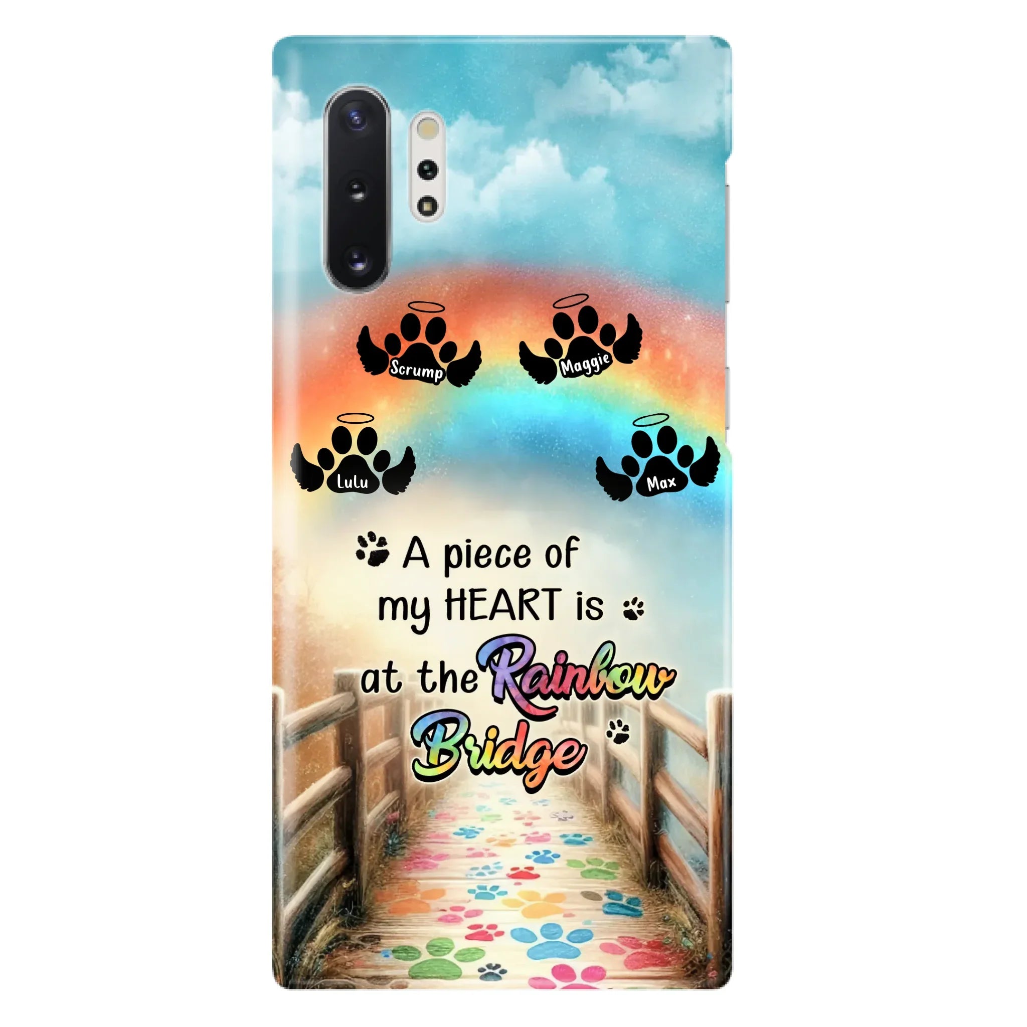 Custom Personalized Rainbow Bridge Memorial Phone Case - Memorial Gift Idea For Dog Lover - Upto 4 Dogs - A Piece Of My Heart Is At The Rainbow Bridge - Case For iPhone/Samsung