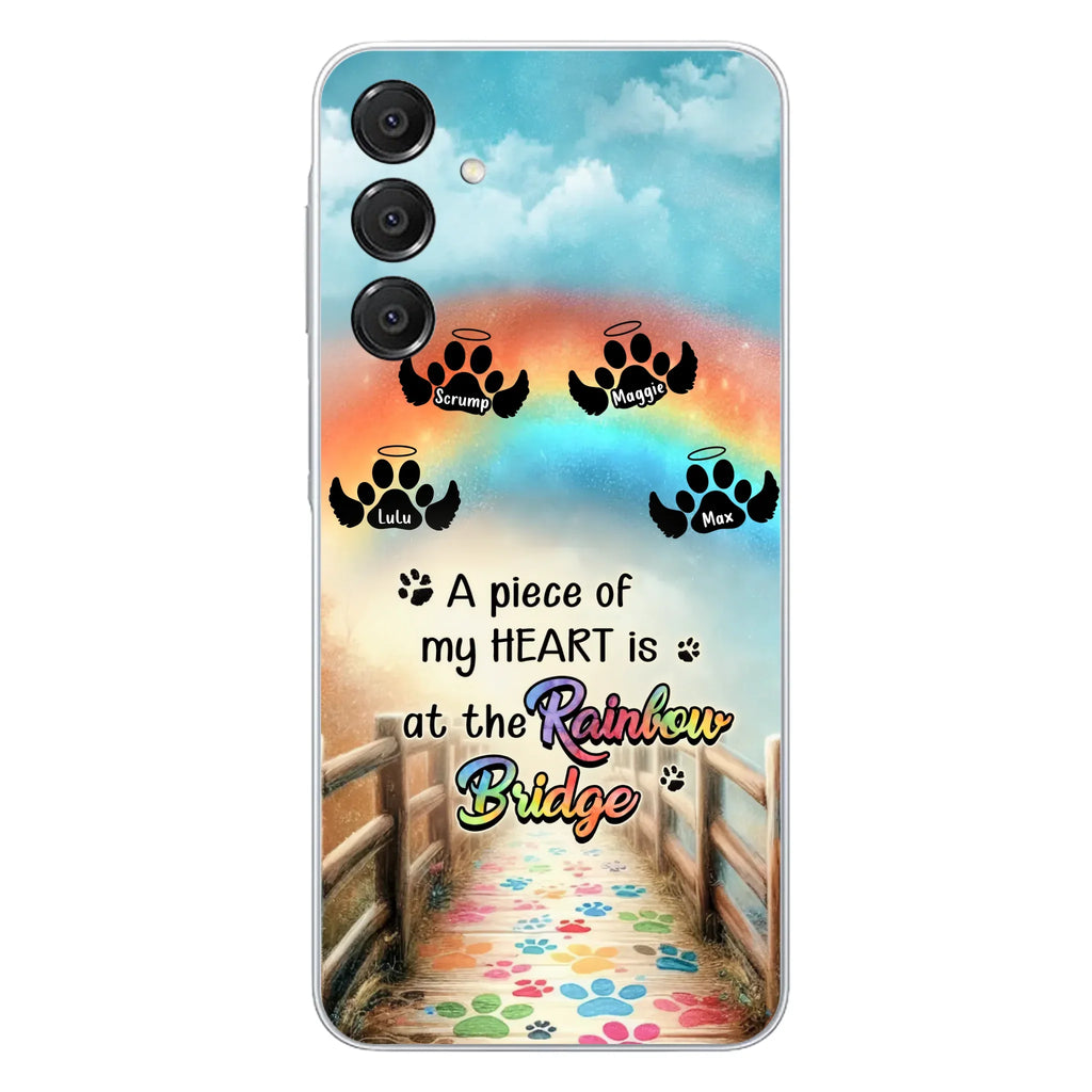 Custom Personalized Rainbow Bridge Memorial Phone Case - Memorial Gift Idea For Dog Lover - Upto 4 Dogs - A Piece Of My Heart Is At The Rainbow Bridge - Case For iPhone/Samsung