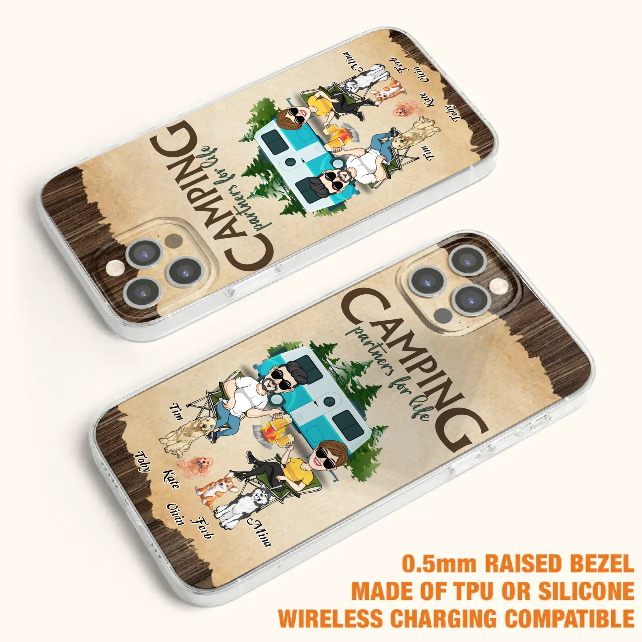 Custom Personalized Couple With Dogs Camping iPhone/ Samsung Case - Couple With Up to 4 Dogs - Gift For Couple/ Camping/ Dog Lover - Camping Partners For Life