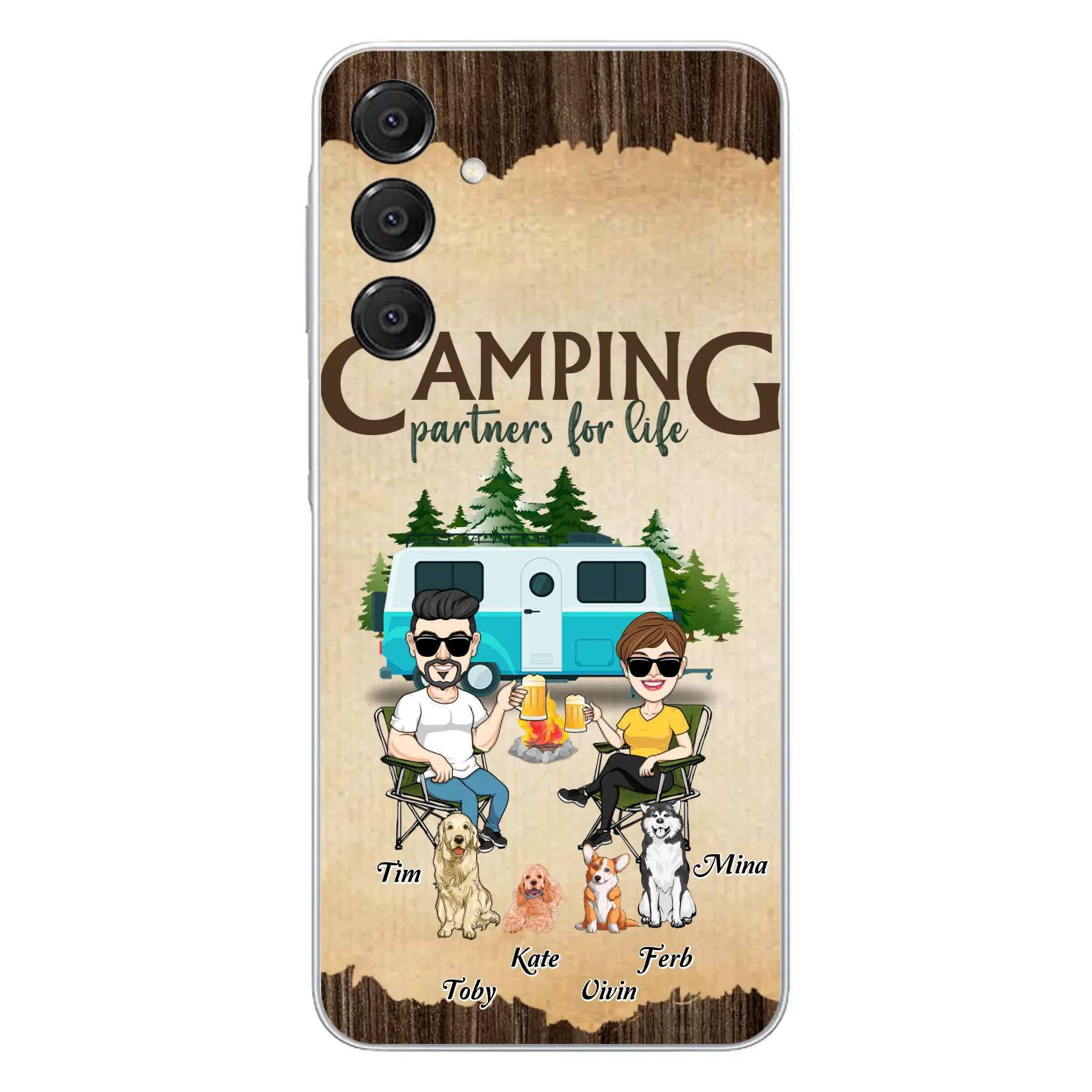 Custom Personalized Couple With Dogs Camping iPhone/ Samsung Case - Couple With Up to 4 Dogs - Gift For Couple/ Camping/ Dog Lover - Camping Partners For Life