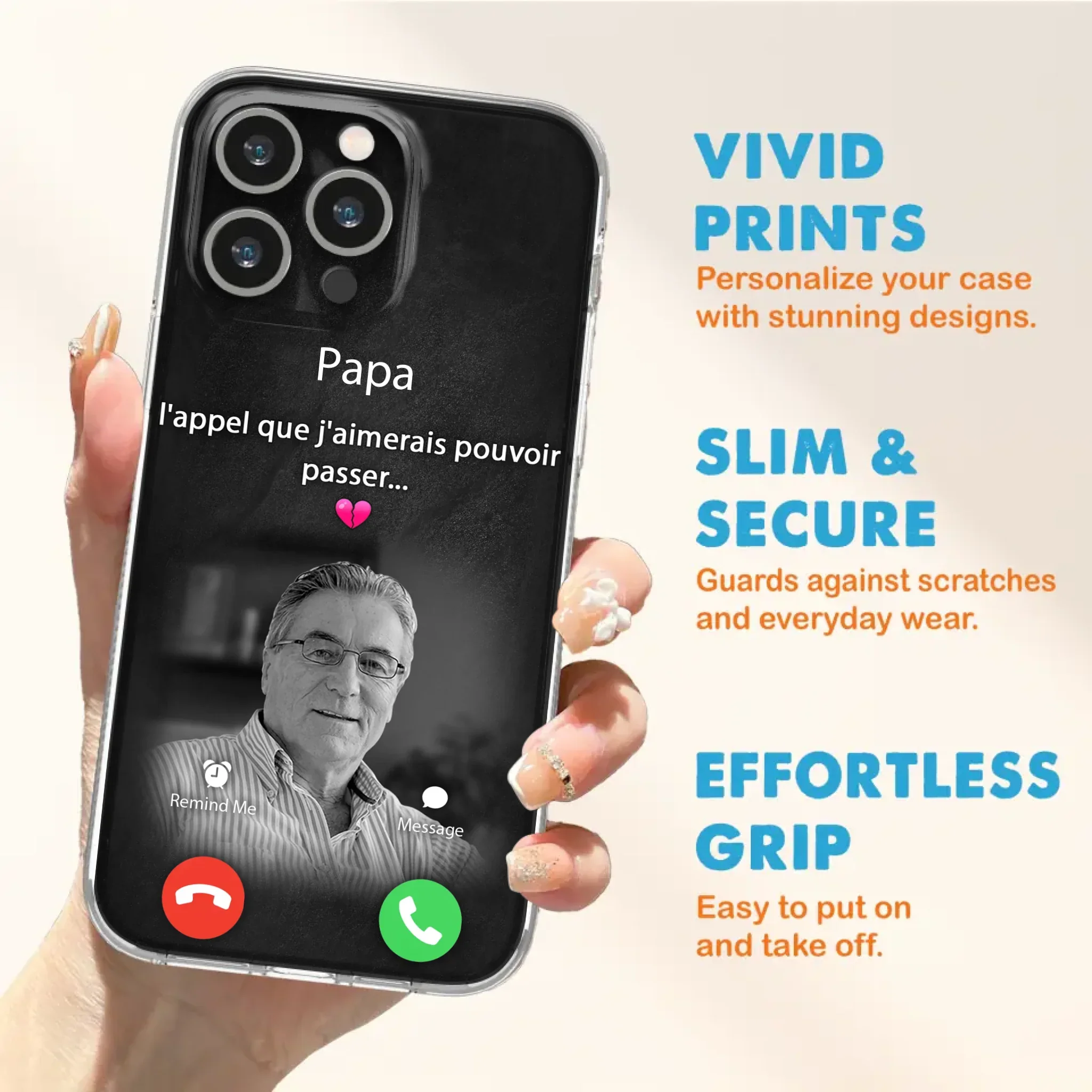 Coque de téléphone personnalisée pour papa commémoratif - Télécharger une photo - L'appel que j'aimerais pouvoir passer- Coque de téléphone pour iPhone/ Samsung