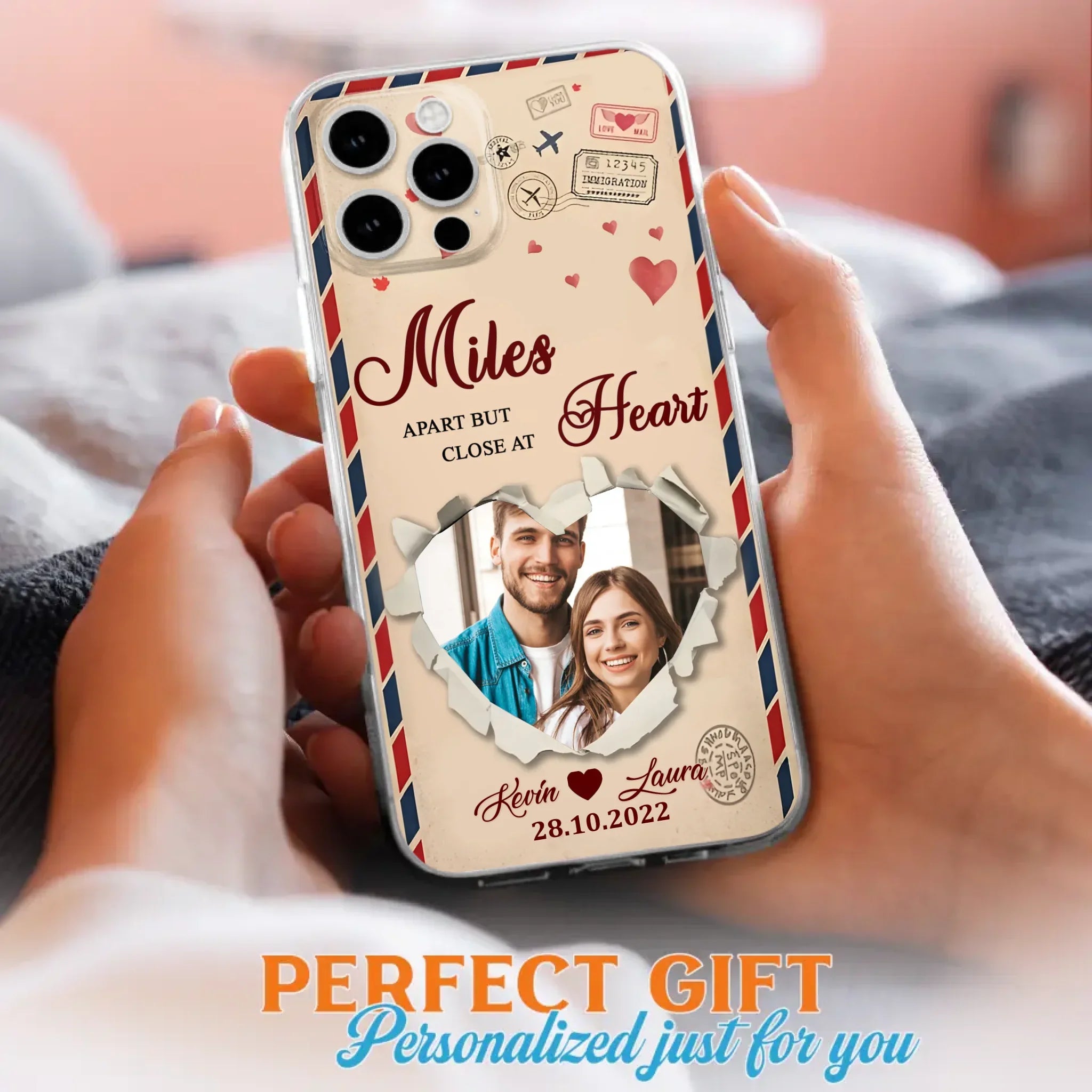 Custom Personalized Couple Phone Case - Gift Idea For Couple/ Valentines Day - Upload Photo - Miles Apart But Close At Heart - Case For iPhone/ Samsung
