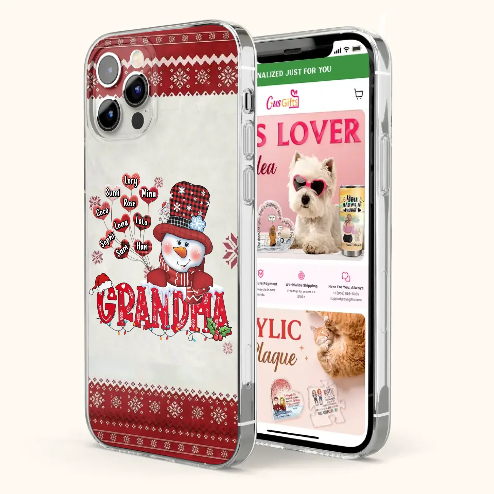 Personalized Snowman Grandma Phone Case - Christmas Gift Idea For Grandma - Up to 10 Kids - Case For iPhone/Samsung