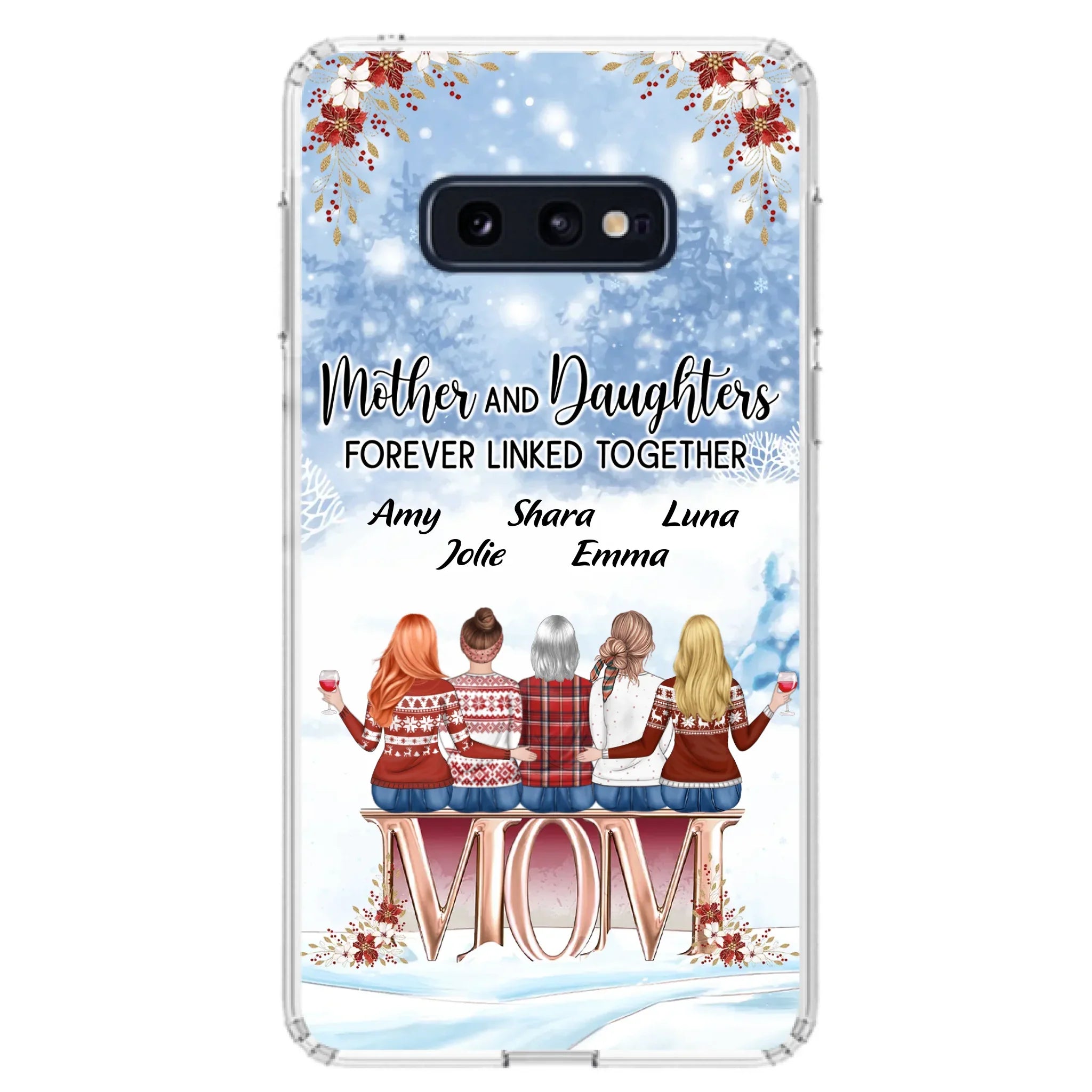 Personalized Mom Phone Case - Mother With Upto 4 Daughters - Gift Idea For Mother's Day From Daughter - Mother And Daughters Forever Linked Together - Case For iPhone/Samsung