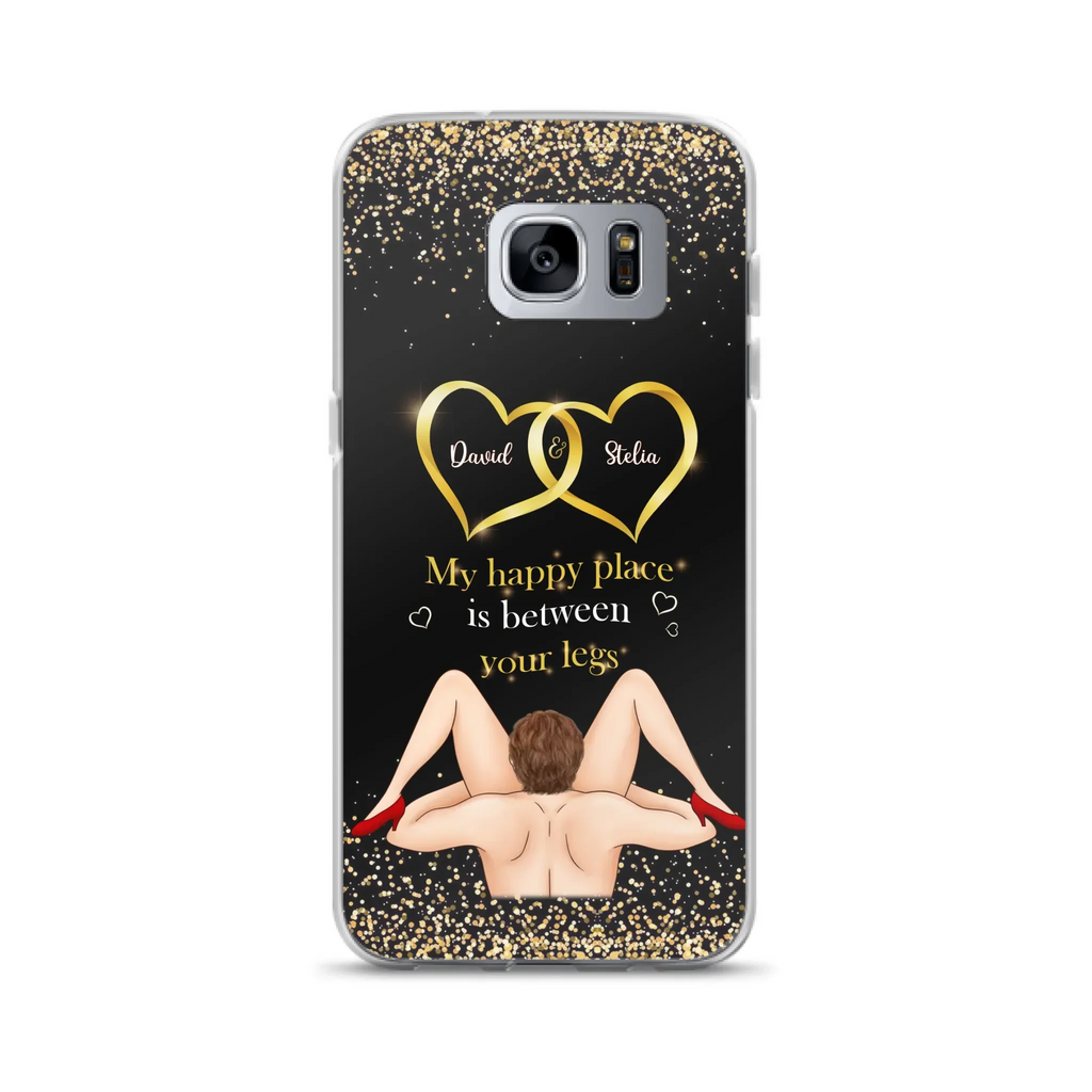 Custom Personalized Couple Phone Case - Gift Idea For Couple/Valentines Day - My Happy Place Is Between Your Legs - Case For iPhone/Samsung