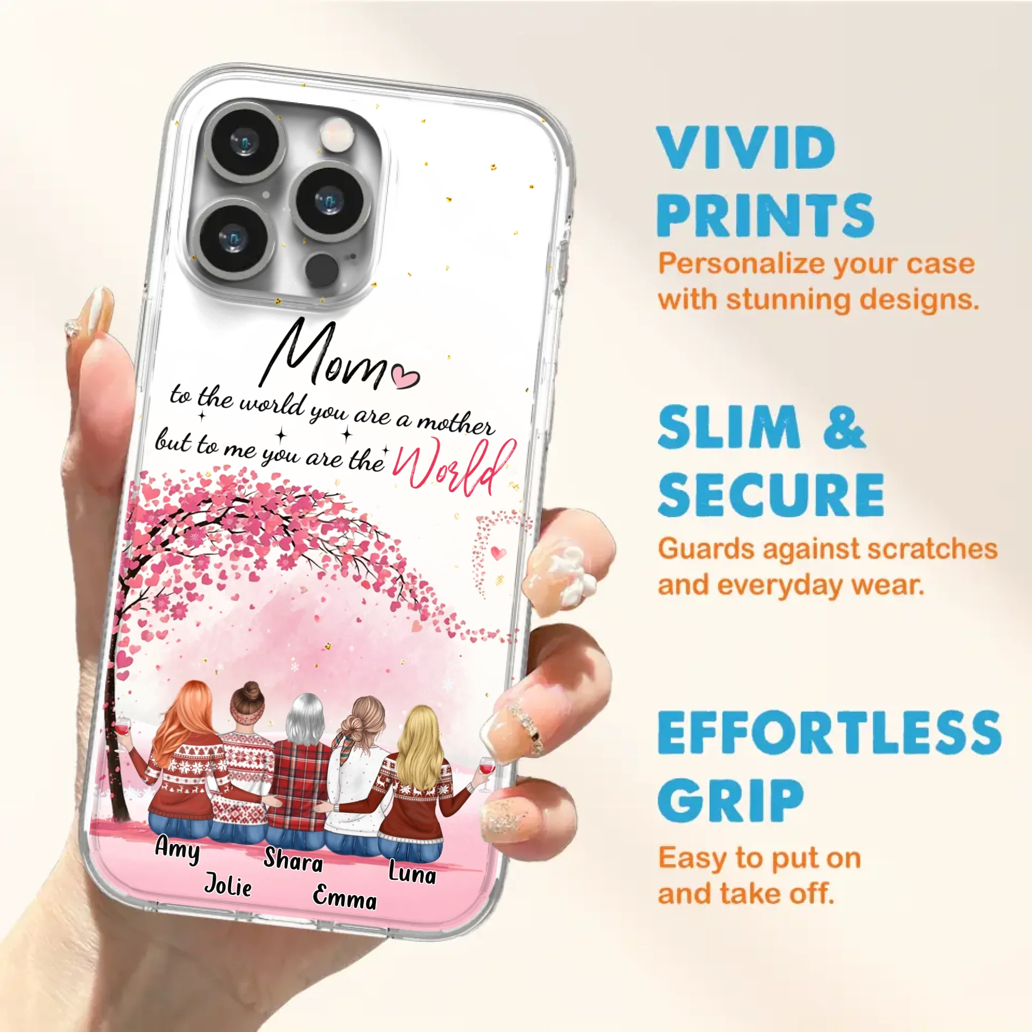 Custom Personalized Mom Phone Case - Mother With Upto 4 Daughters - Gift Idea For Mother's Day From Daughter - To Me You Are The World - Case For iPhone/Samsung