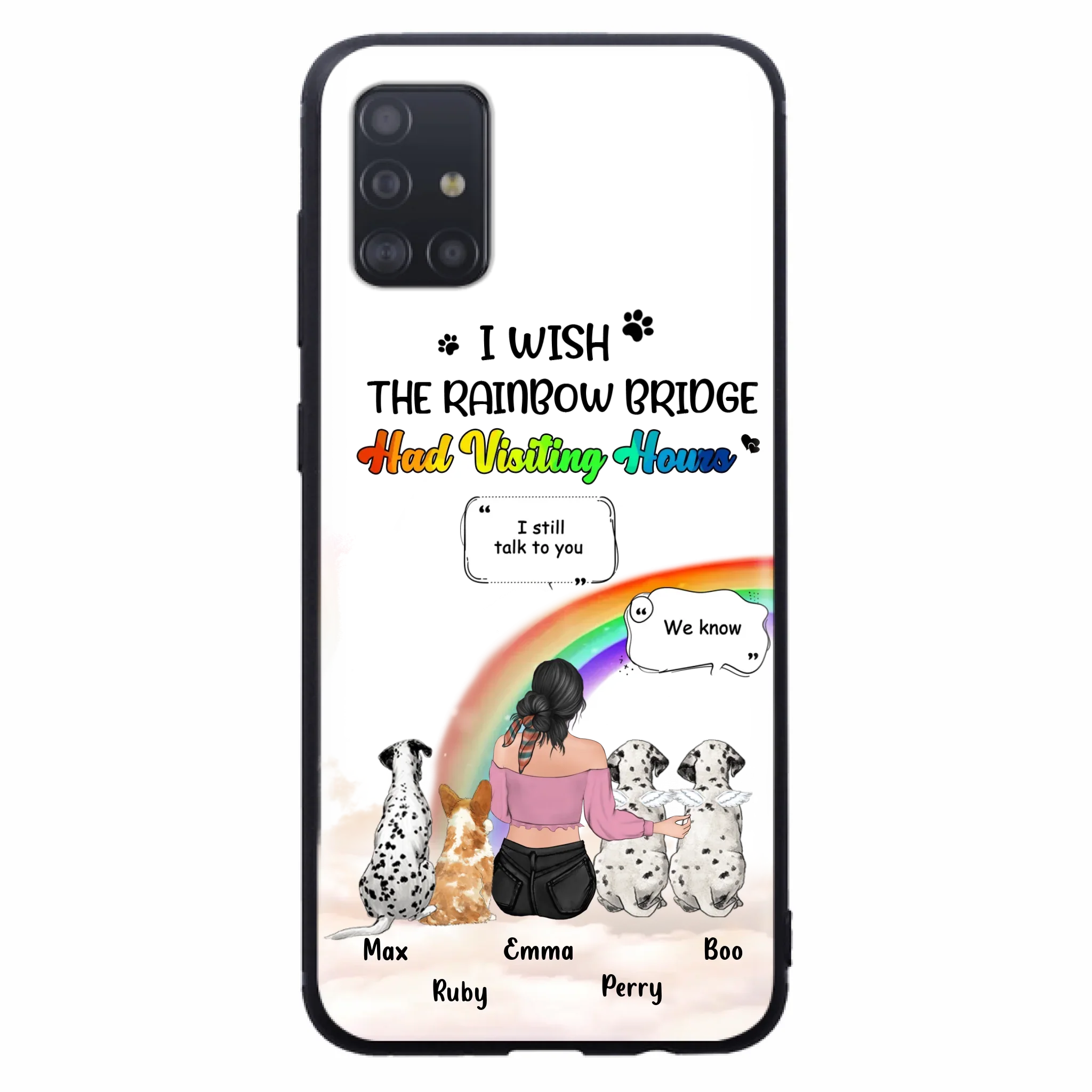 Personalized Pet Mom Phone Case - Upto 4 Pets - Memorial Gift Idea for Dog/Cat Lovers - I Wish The Rainbow Bridge Had Visiting Hours - Case for iPhone/Samsung