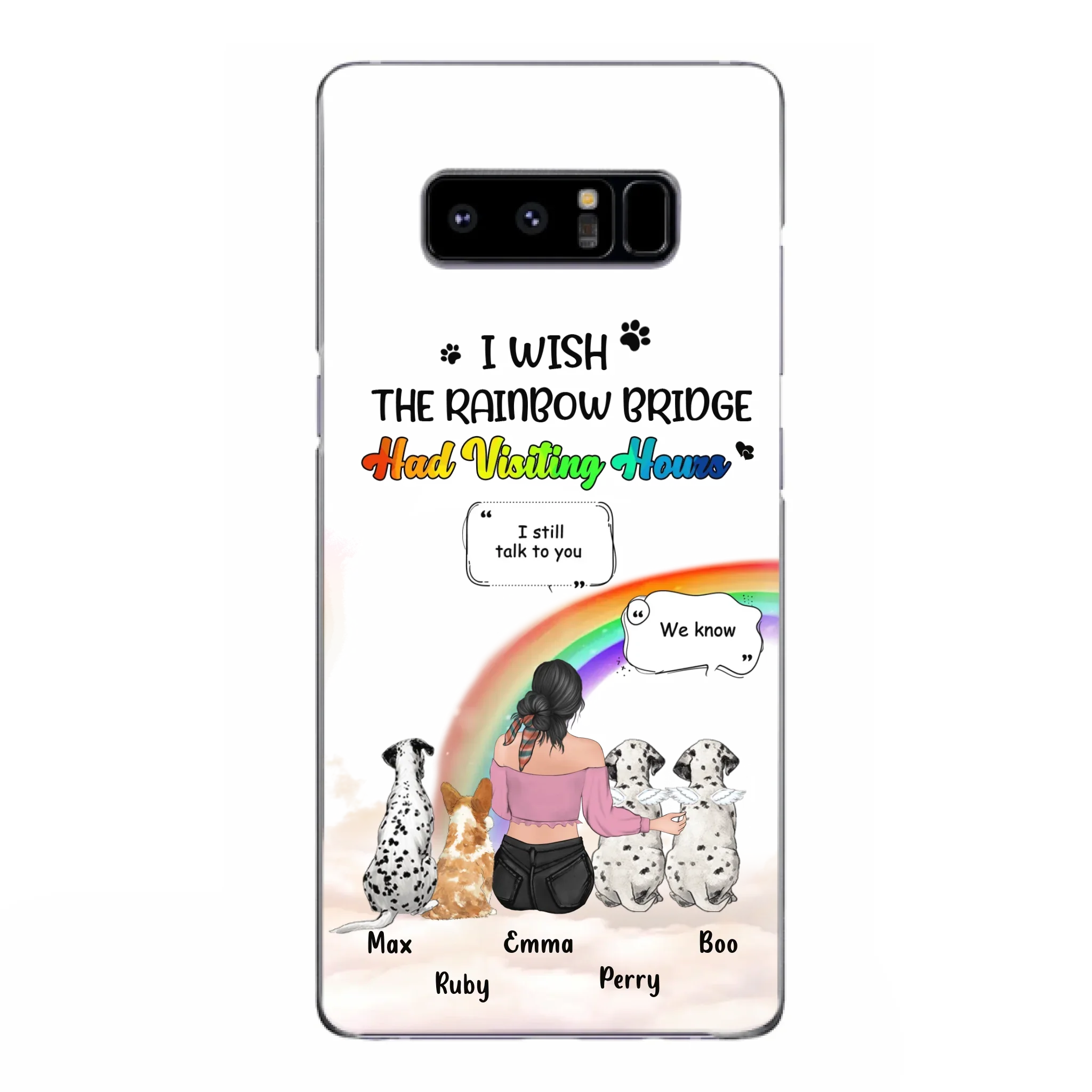 Personalized Pet Mom Phone Case - Upto 4 Pets - Memorial Gift Idea for Dog/Cat Lovers - I Wish The Rainbow Bridge Had Visiting Hours - Case for iPhone/Samsung