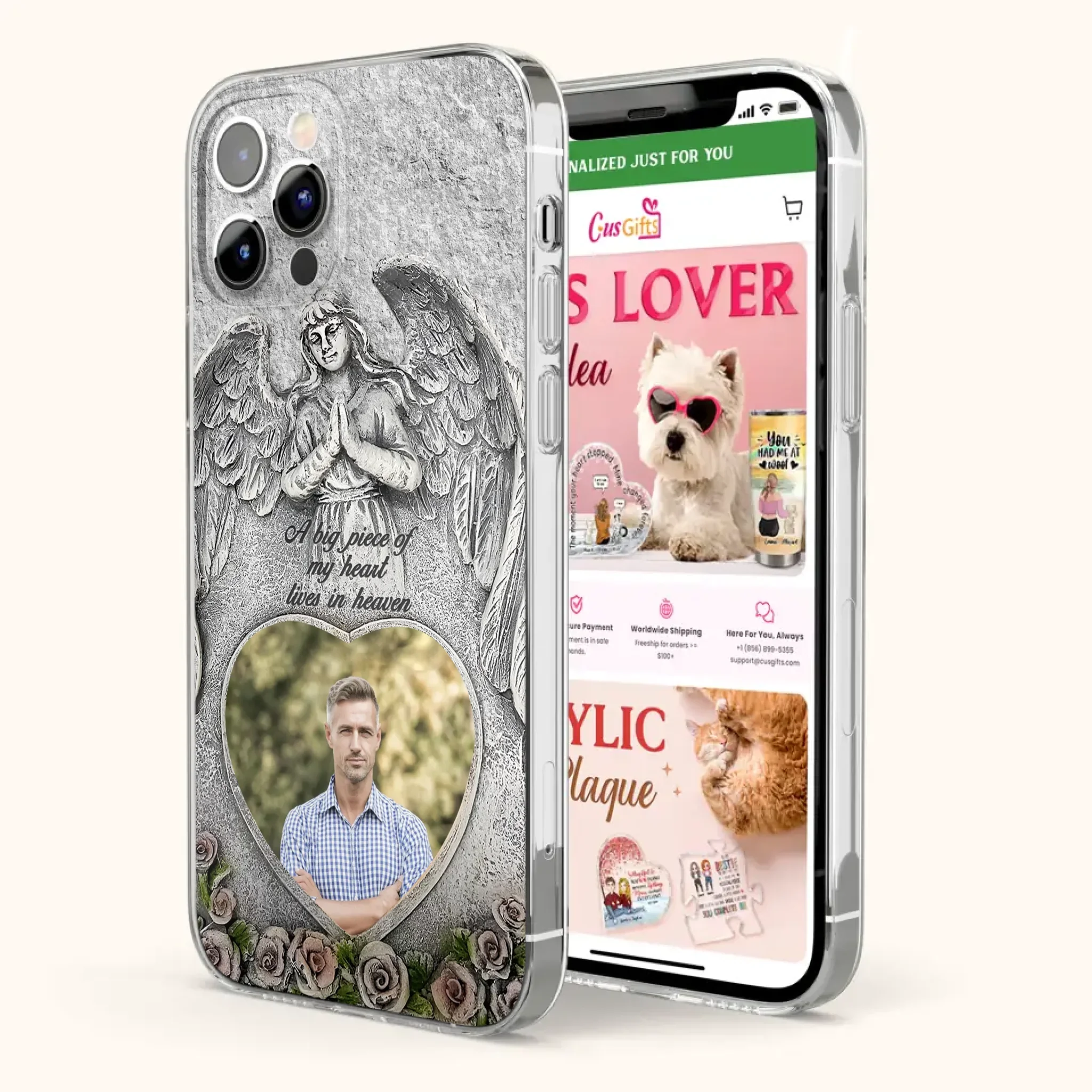 Custom Personalized Memorial Photo Phone Case - Memorial Gift Idea For Family Member - A Big Piece Of My Heart Lives In Heaven - Case For iPhone/Samsung