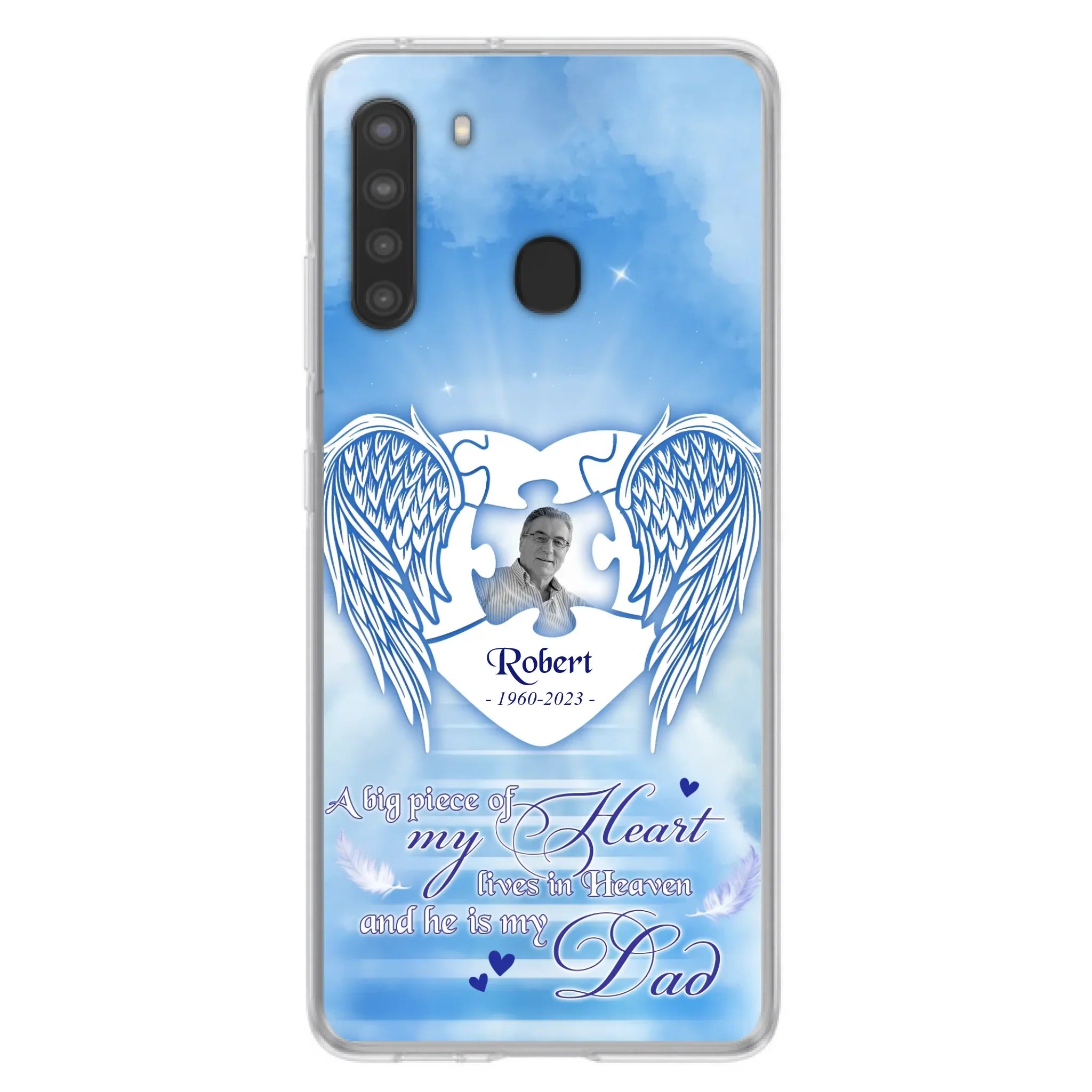 Custom Personalized Memorial Photo Phone Case - Memorial Gift Idea For Family - A Big Piece Of My Heart Lives In Heaven And He Is My Dad - Case For iPhone/Samsung
