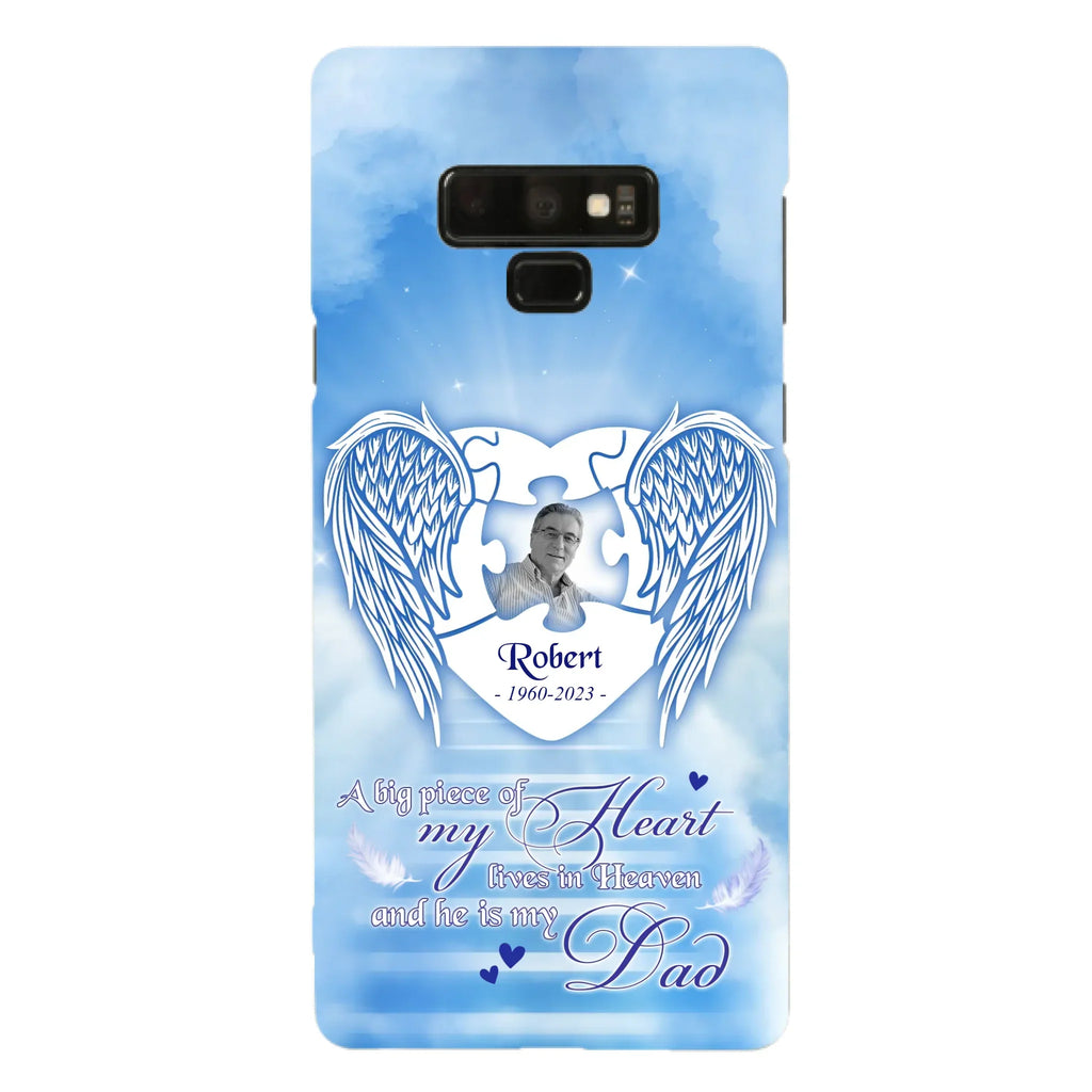 Custom Personalized Memorial Photo Phone Case - Memorial Gift Idea For Family - A Big Piece Of My Heart Lives In Heaven And He Is My Dad - Case For iPhone/Samsung