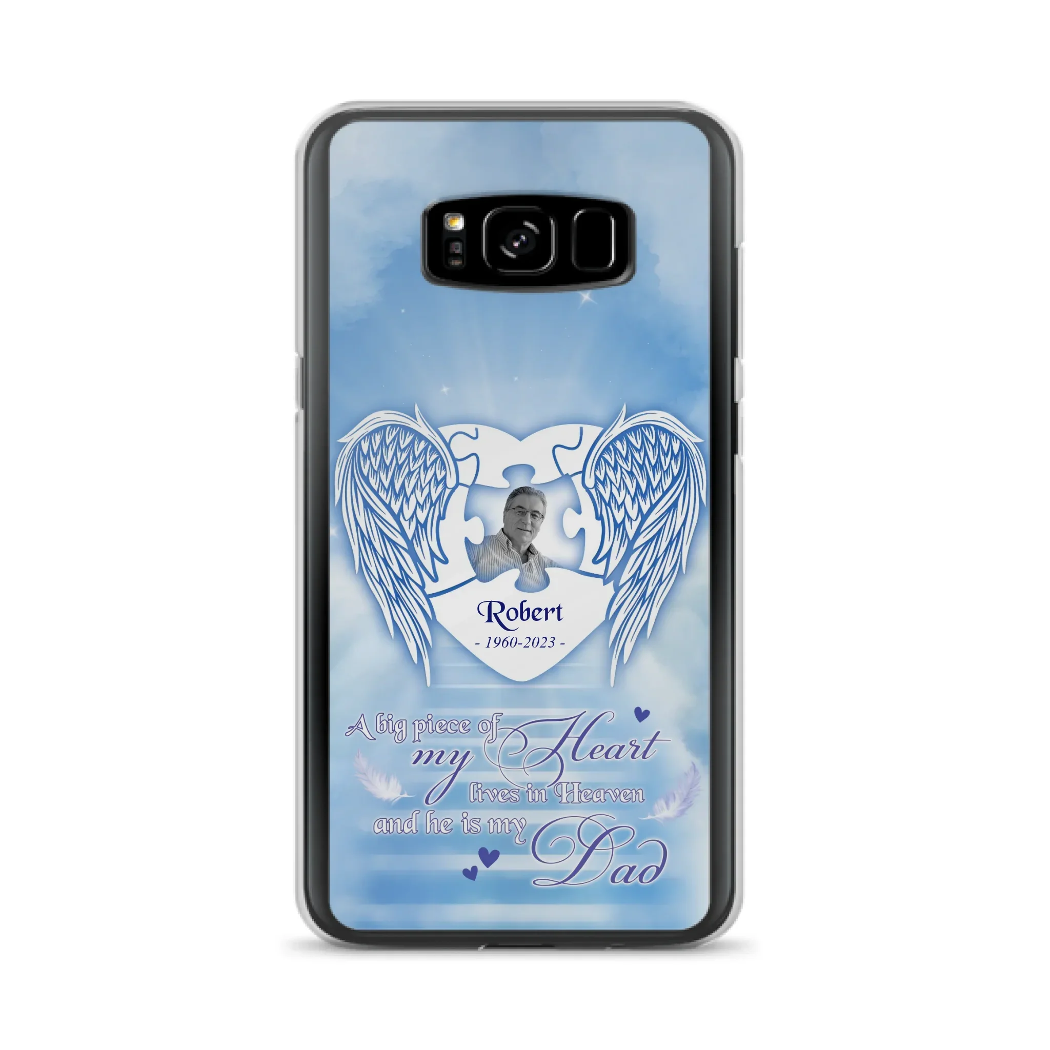 Custom Personalized Memorial Photo Phone Case - Memorial Gift Idea For Family - A Big Piece Of My Heart Lives In Heaven And He Is My Dad - Case For iPhone/Samsung