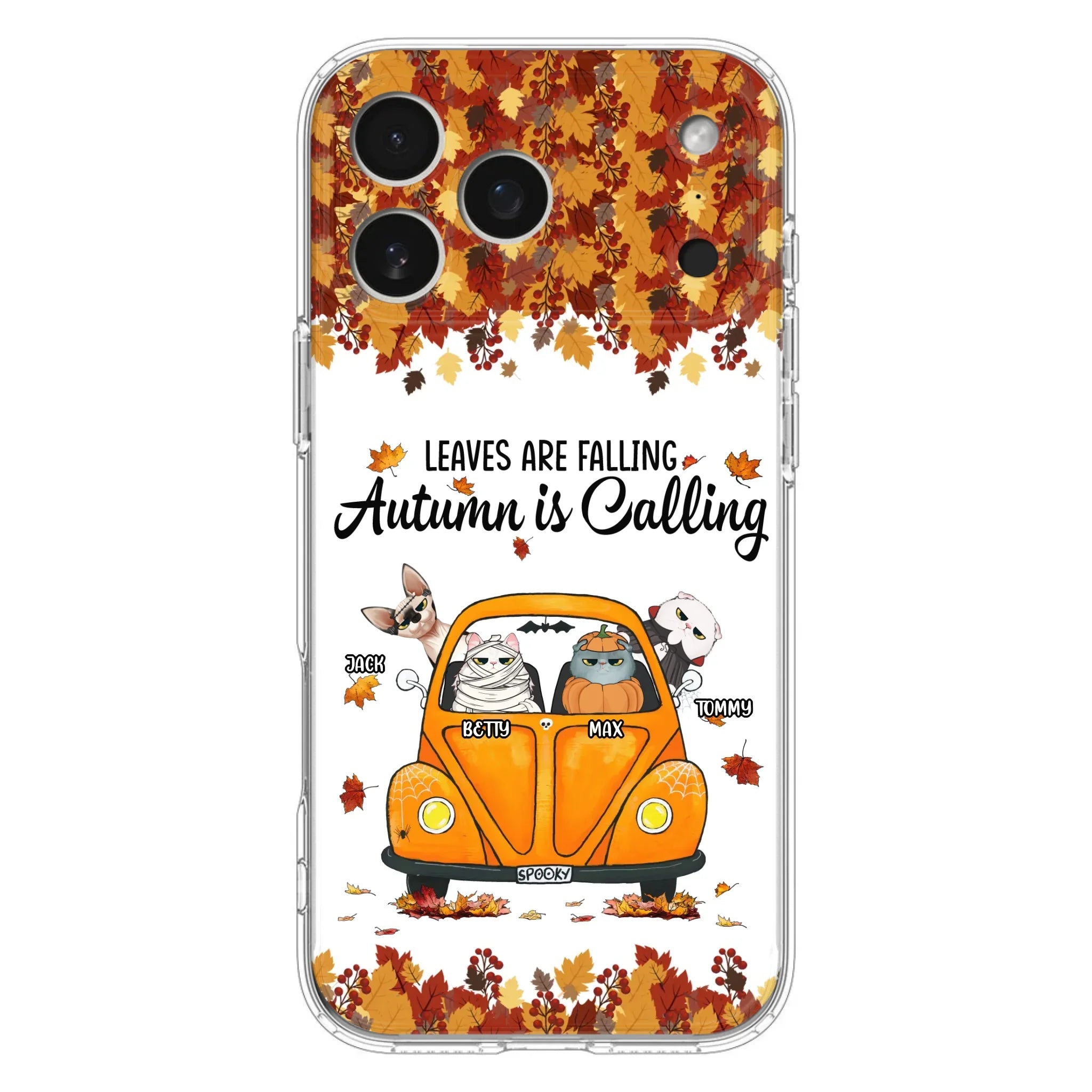 Custom Personalized Pet Phone Case - Gift Idea For Cat/Dog Lovers - Upto 4 Pets -  Case For iPhone/Samsung - Leaves Are Falling Autumn Is Calling