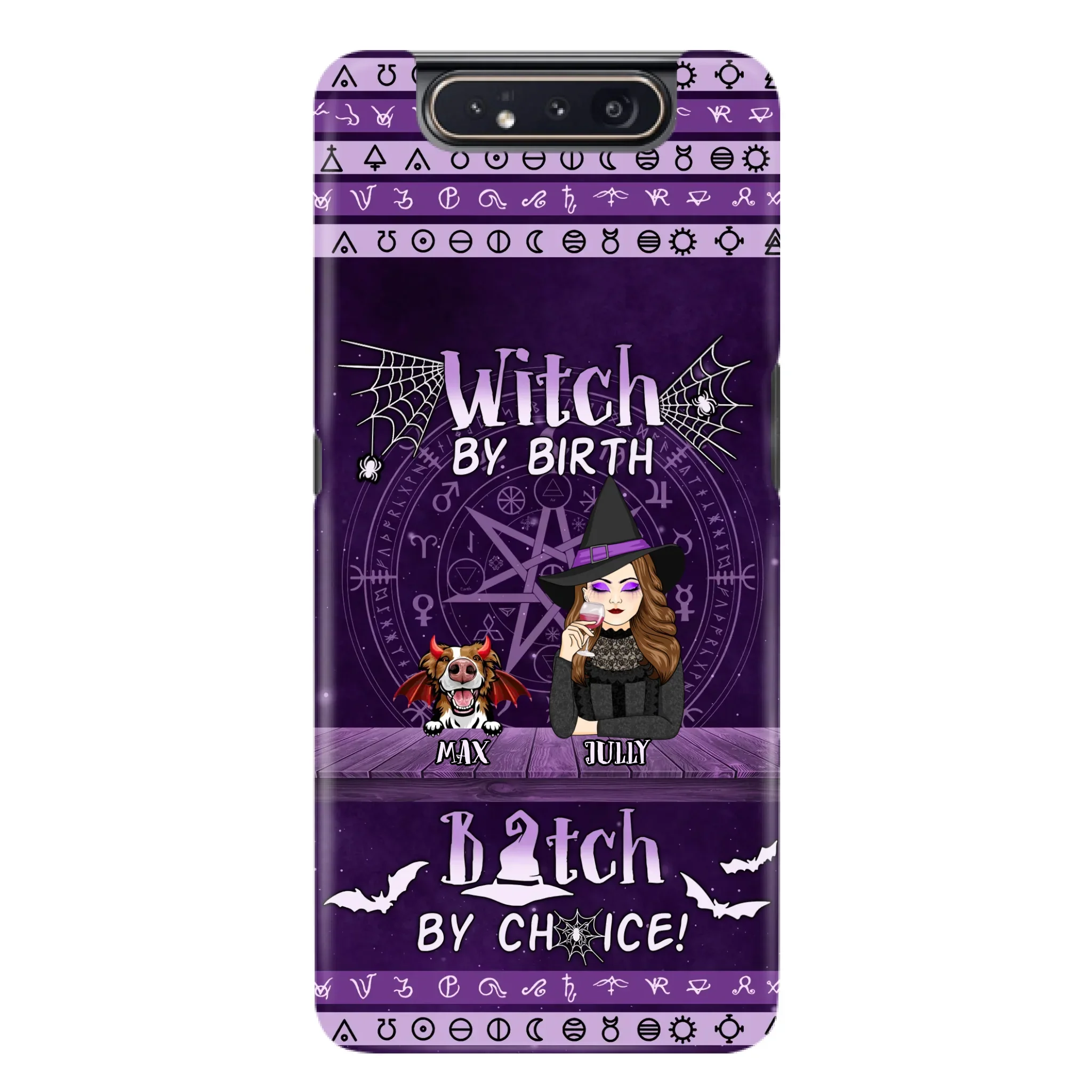Custom Personalized Witch Phone Case - Halloween Gift Idea for Witch Lovers/Pet Lovers - Upto 3 Dogs/Cats - Witch By Birth - Case For iPhone/Samsung