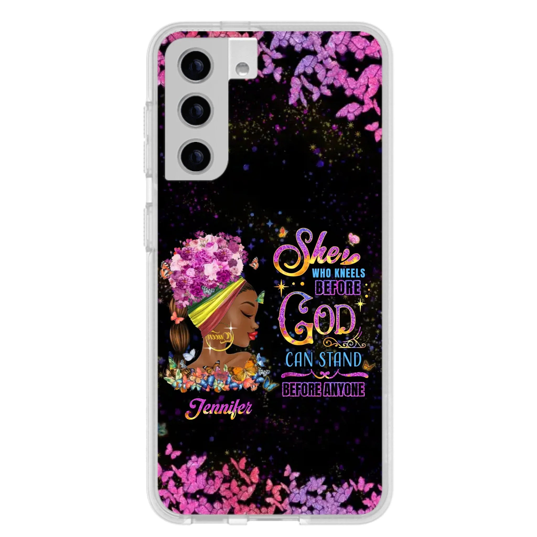 Custom Personalized Black Girl Phone Case - Gift Idea for Birthday/Friends - She Who Kneels Before God Can Stand Before Anyone - Case For iPhone/Samsung