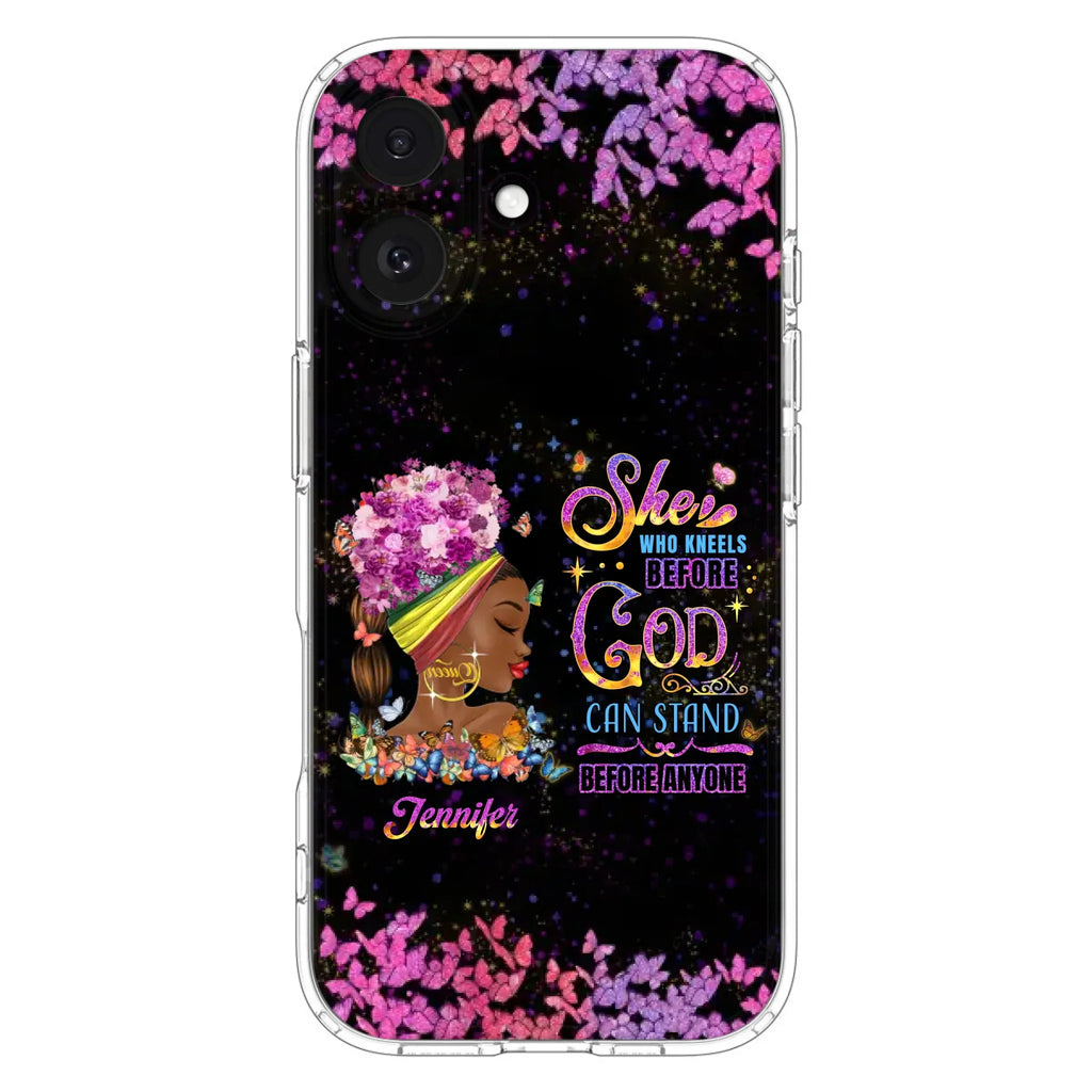 Custom Personalized Black Girl Phone Case - Gift Idea for Birthday/Friends - She Who Kneels Before God Can Stand Before Anyone - Case For iPhone/Samsung
