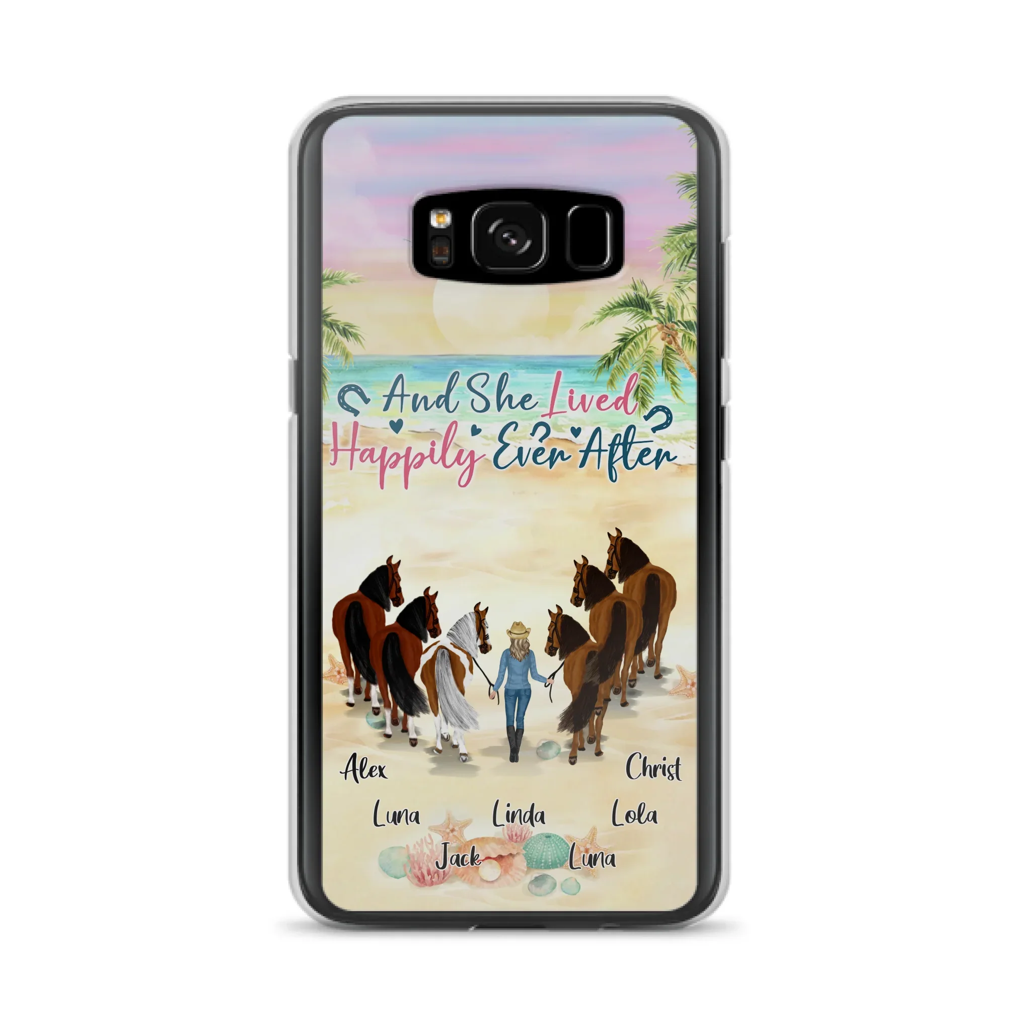 Custom Personalized Horse Girl Phone Case - Upto 6 Horses - Gift Idea for Horse Lovers - And She Lived Happily Ever After - Case for iPhone/Samsung