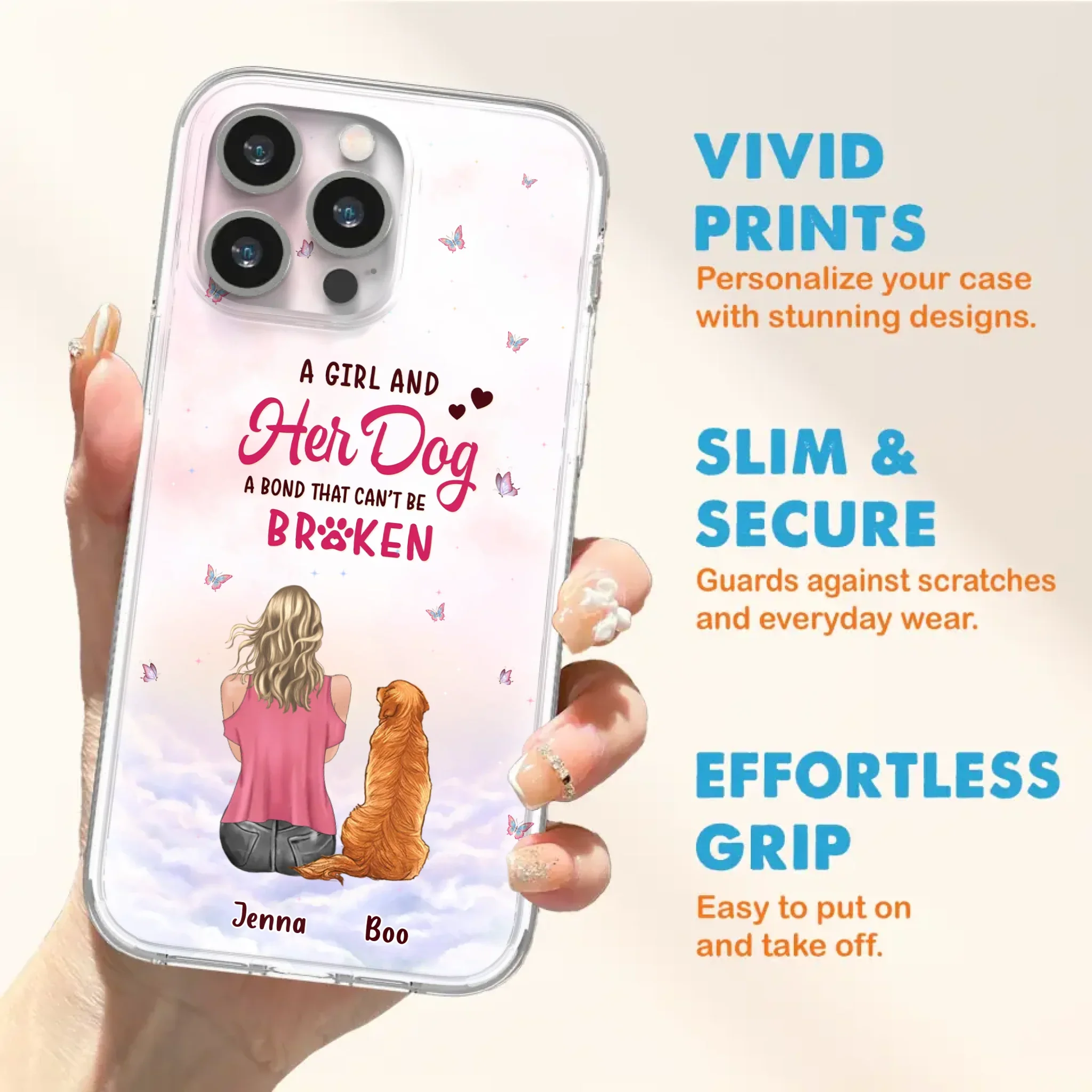 Custom Personalized Dog Mom Phone Case - Upto 5 Dogs - Gift Idea For Dog Lovers - A Girl And Her Dog A Bond That Can't Be Broken - Case for iPhone/Samsung