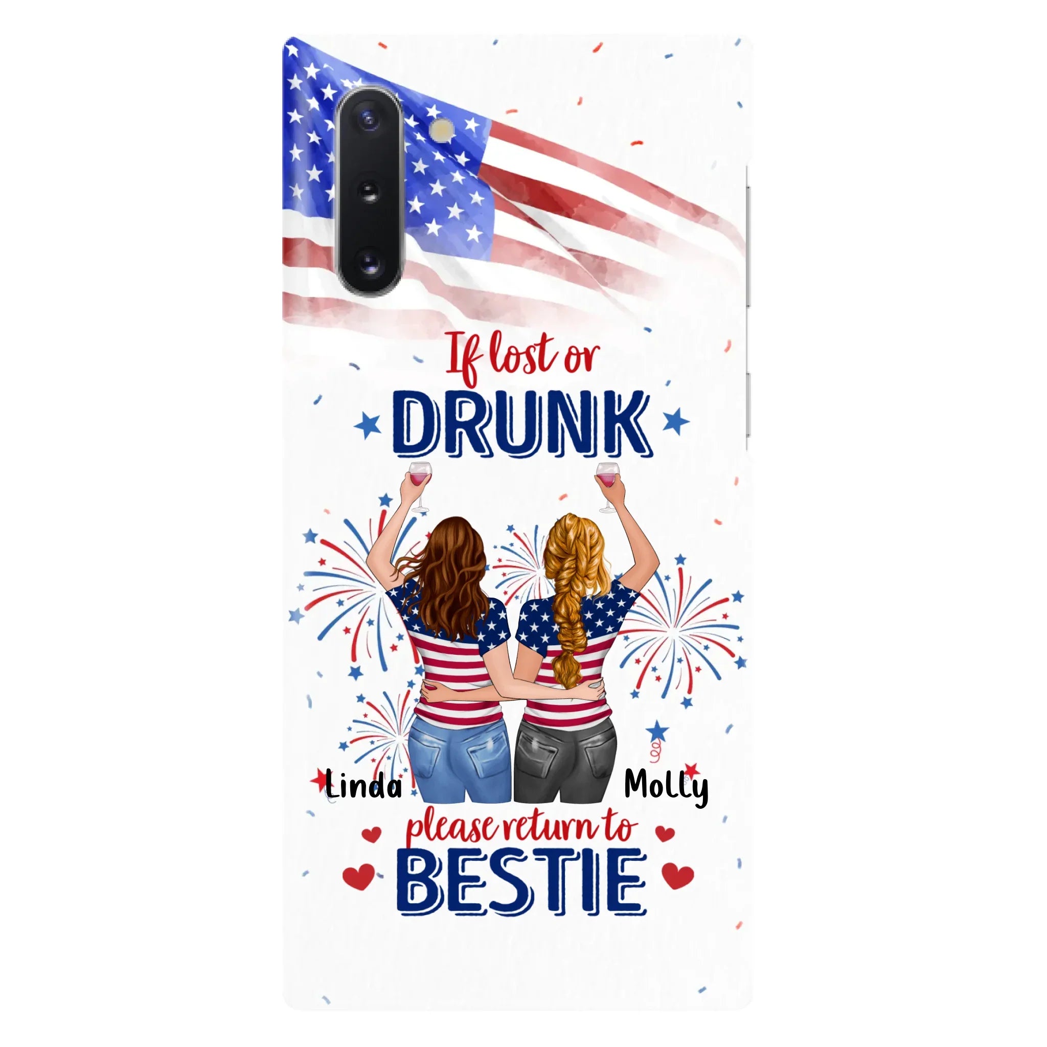 Custom Personalized Friend's 4th Of July iPhone/Samsung Case - Gift Idea For Friends/ Besties/ Sister On Independence Day - Up to 4 Girls - If Lost Or Drunk Please Return To Bestie