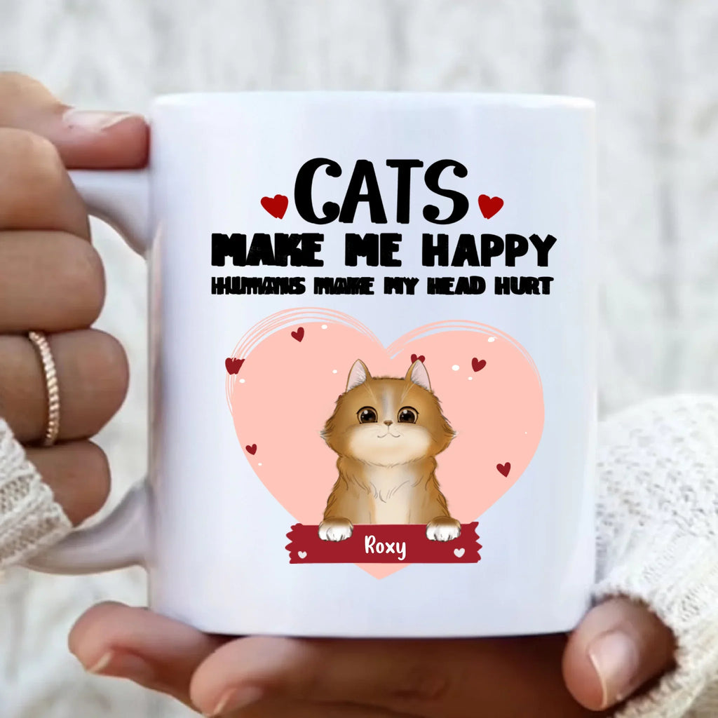 Personalized Cat Coffee Mug - Up to 9 Cats - Gift Idea For Cat Lover - Cats Make Me Happy Humans Make My Head Hurt