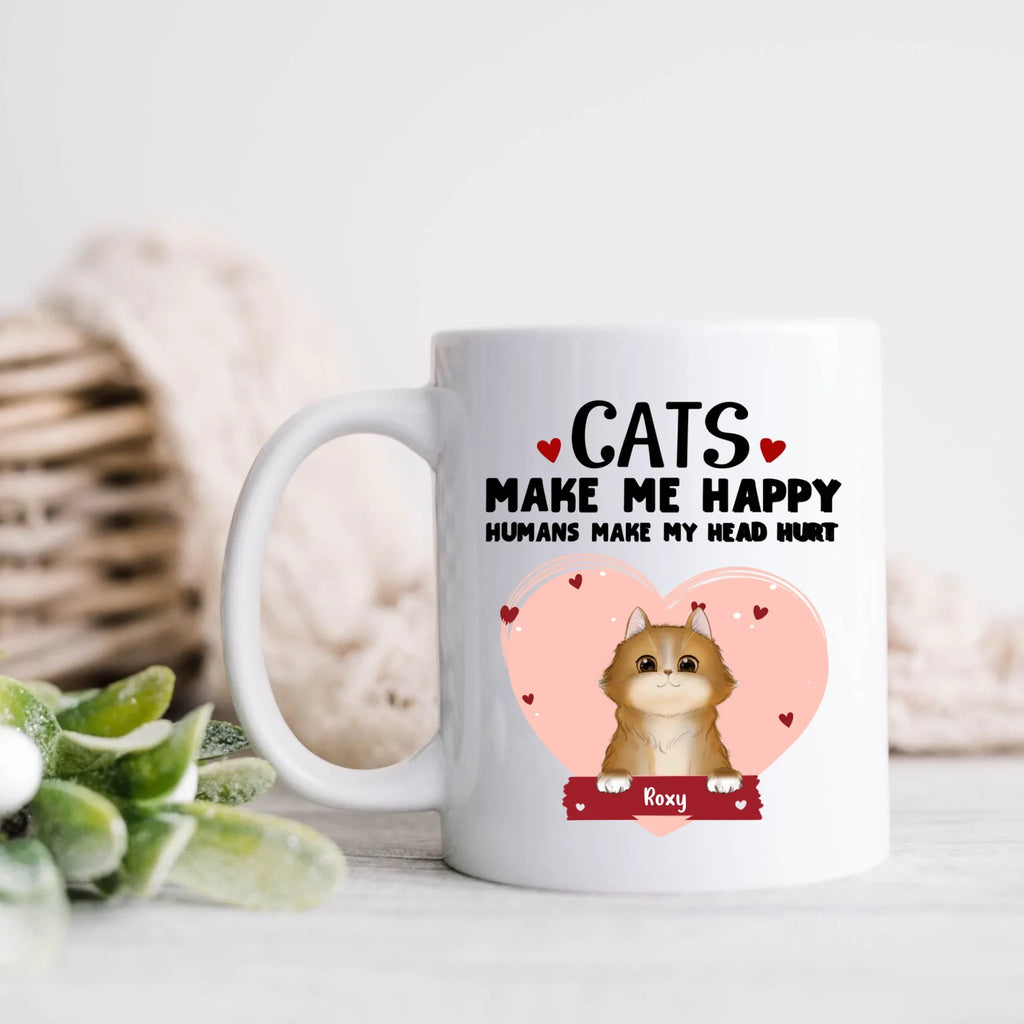 Personalized Cat Coffee Mug - Up to 9 Cats - Gift Idea For Cat Lover - Cats Make Me Happy Humans Make My Head Hurt