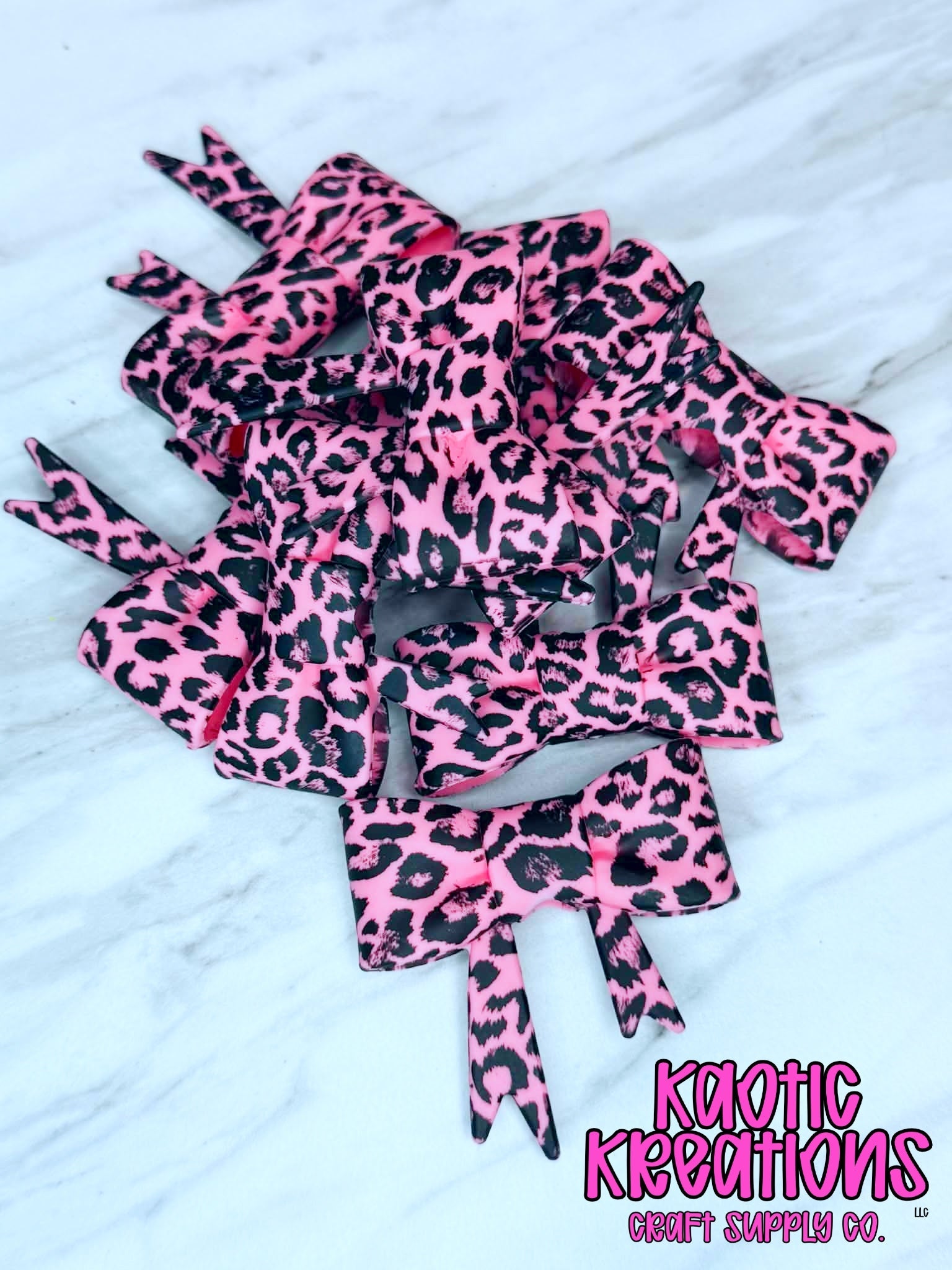 D64 BEADABLE JUMBO SILICONE BOW LIGHT PINK LEOPARD (1ct)