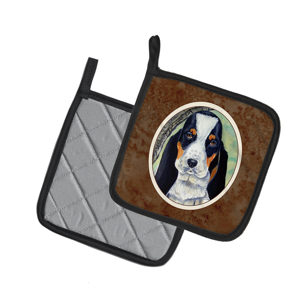Basset Hound on the branch Pot Holder Set of 2 Heat Resistant Quilted Hot Pads 7.5 x 7.5 Inch, Insulated Kitchen Trivets for Cooking & Baking