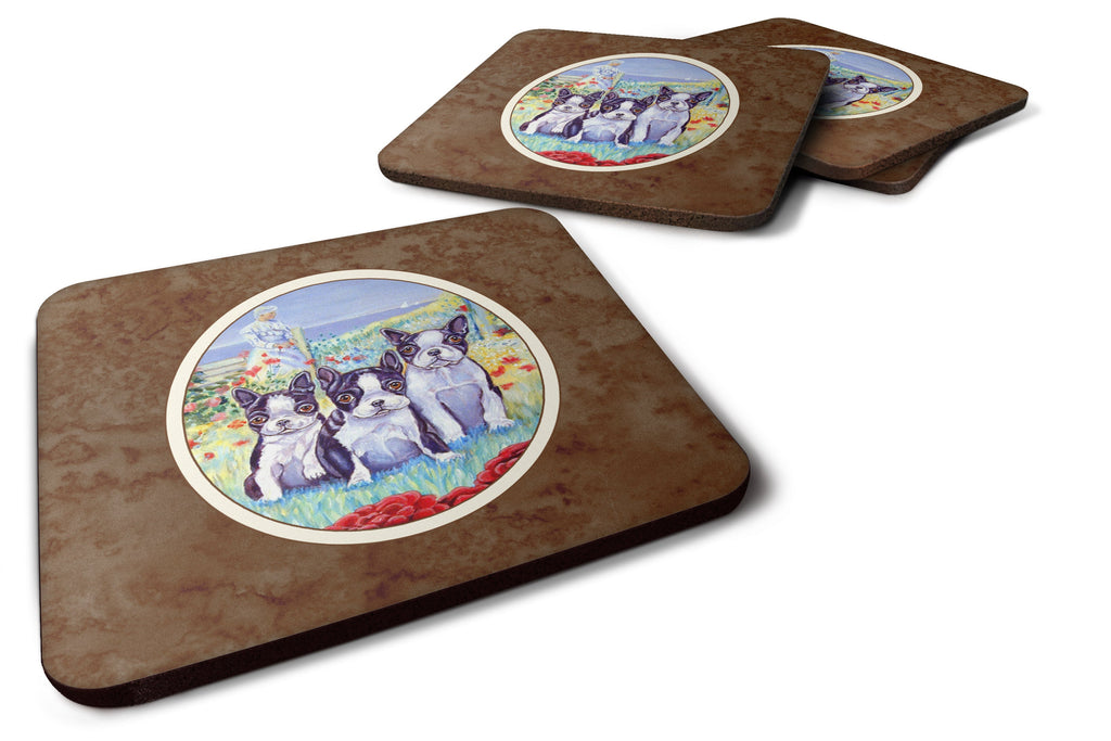 Boston Terrier Trio Foam Coasters Set of 4 Cup Coasters for Indoor Outdoor, Tabletop Protection, Anti Slip, Mouse pad Material