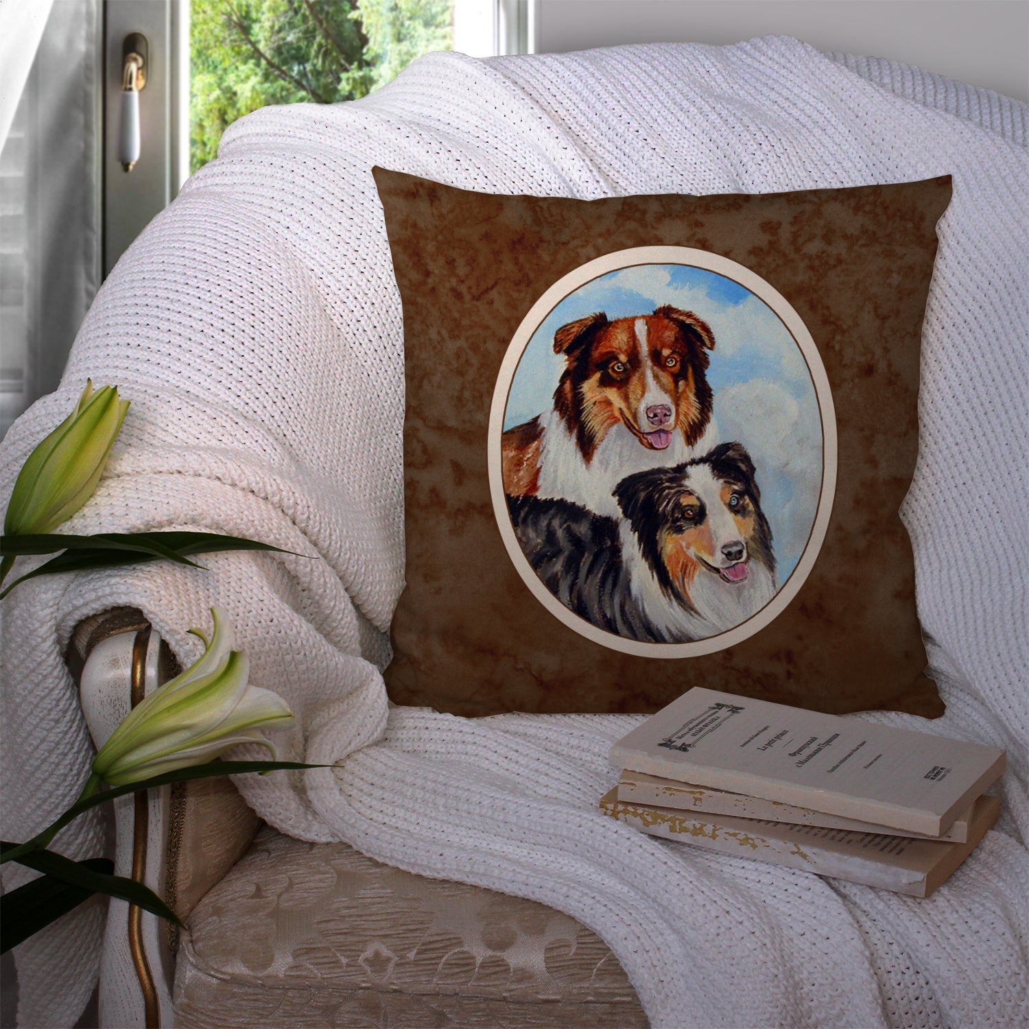 Australian Shepherd What a pair Decorative Throw Pillow 14x14 Indoor Outdoor Accent Cushion, Fabric Cover with Insert for Sofa, Bed, Porch & Living Room