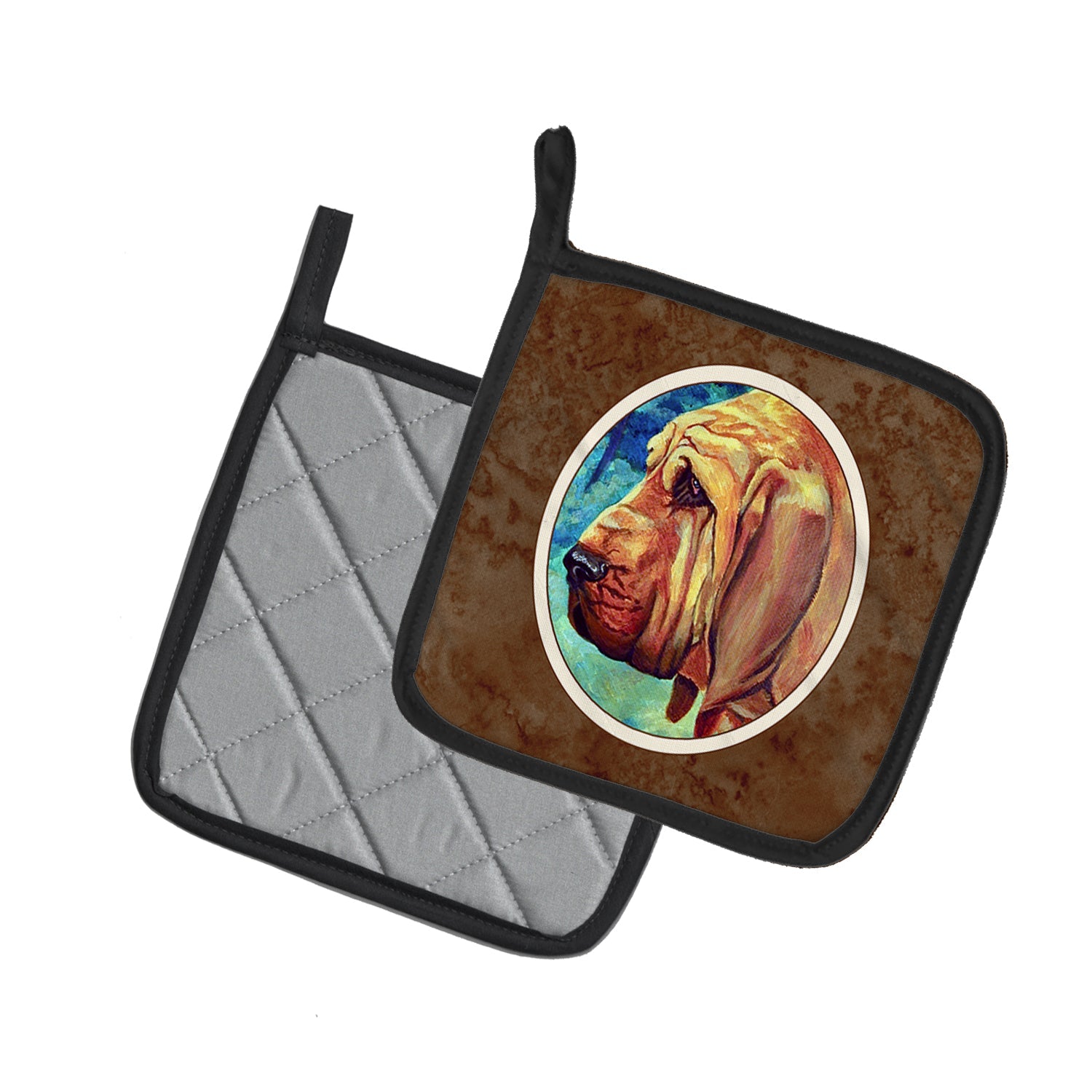 Bloodhound Pot Holder Set of 2 Heat Resistant Quilted Hot Pads 7.5 x 7.5 Inch, Insulated Kitchen Trivets for Cooking & Baking